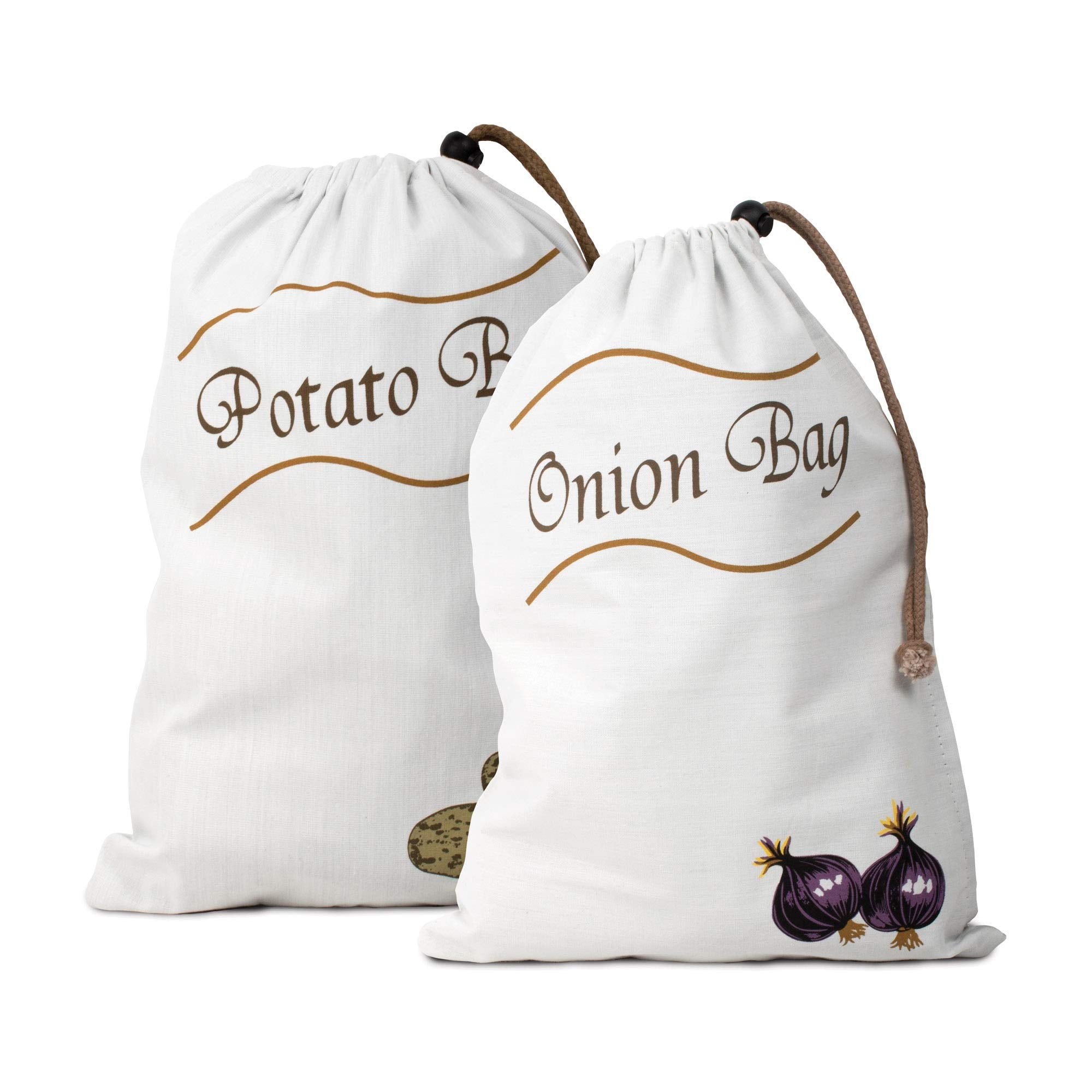 Hic Kitchen Reusable Potato And Onion Saver Bag Set, Drawstring Closure, Set Of 2