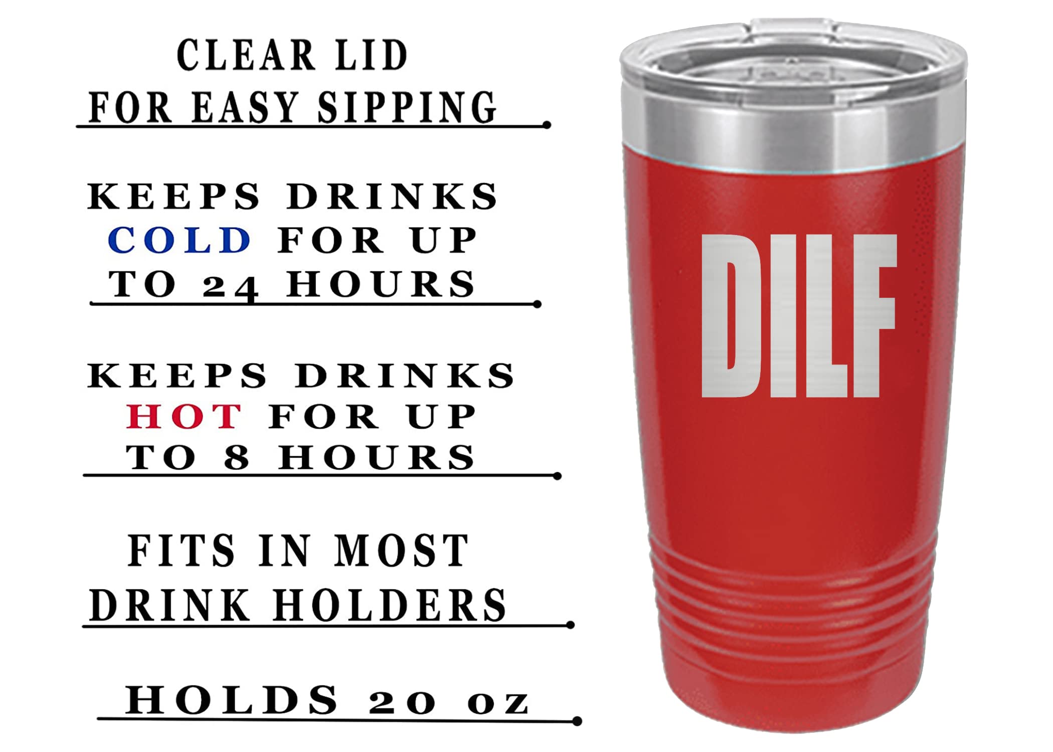 Rogue River Tactical Funny Dilf 20 Oz. Travel Tumbler Mug Cup W/Lid Sarcastic Work Gift For Him Dad Husband Father'S Day (Red)