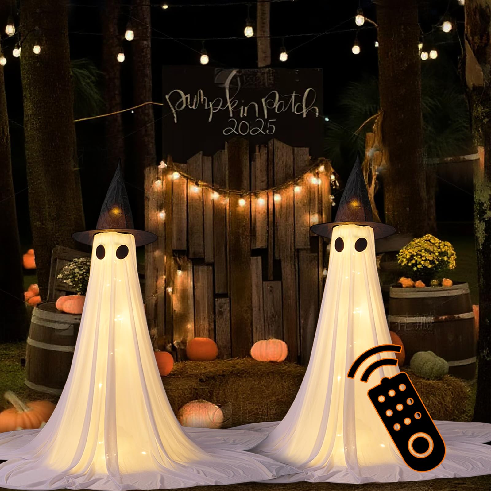 2Packs Halloween Decorations Outdoor,Halloweens Party Decoration Indoor,Spooky Ghost with Remote Control String Lights,Halloween