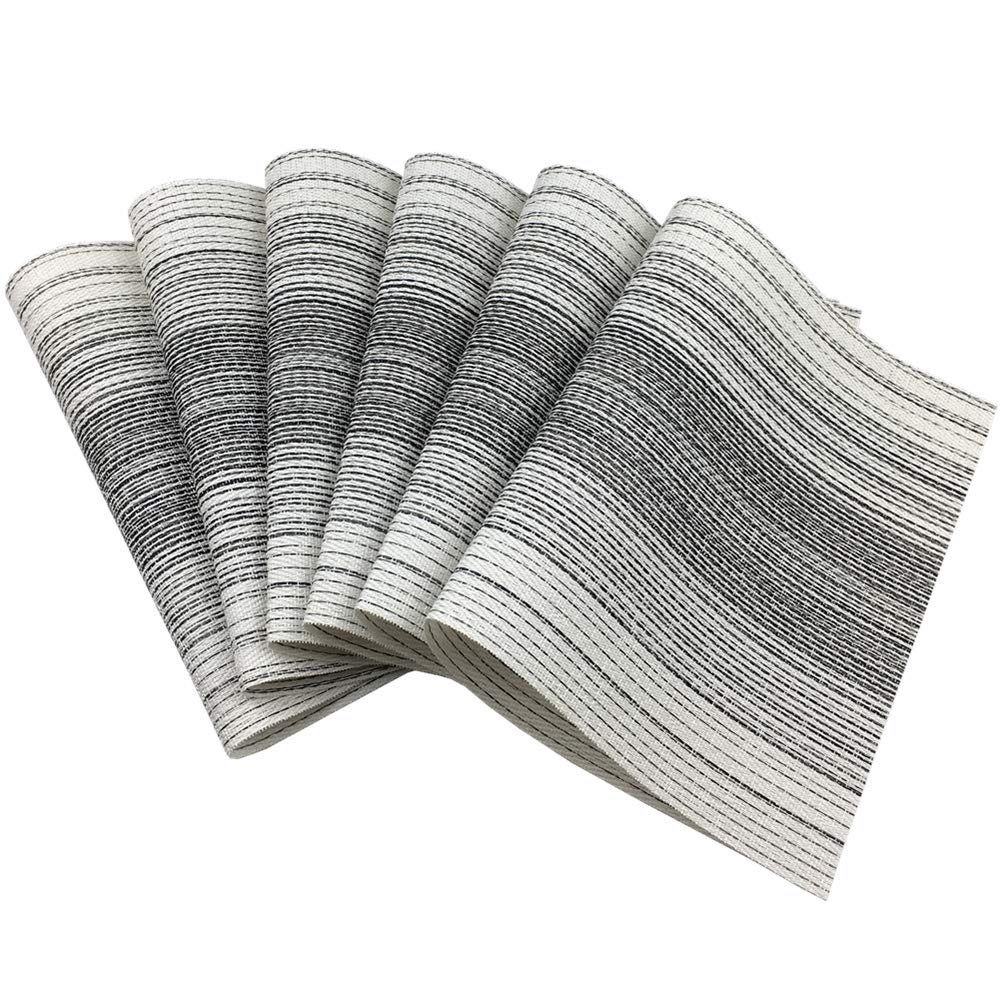 Placemat,Blending Color Durable Woven Vinyl Placemat Washable Heat-Resistant Anti-Skid Kitchen Dining Table Mats (Set Of 6, Blac