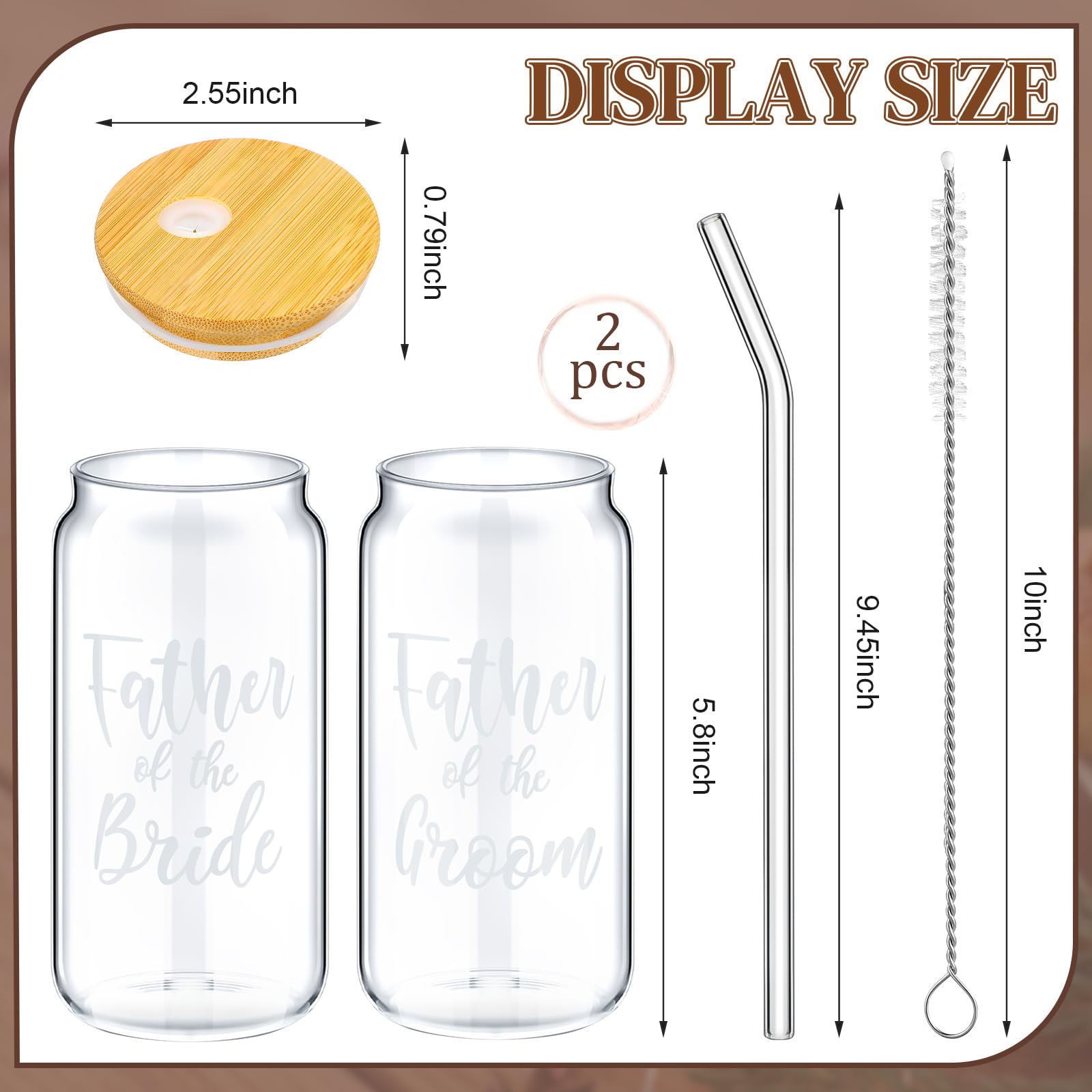 2 Sets Mother Of The Groom Glass Cups With Lids And Straws, Mother Of The Bride 16 Oz Iced Coffee Cups, Wedding Gifts For Bride