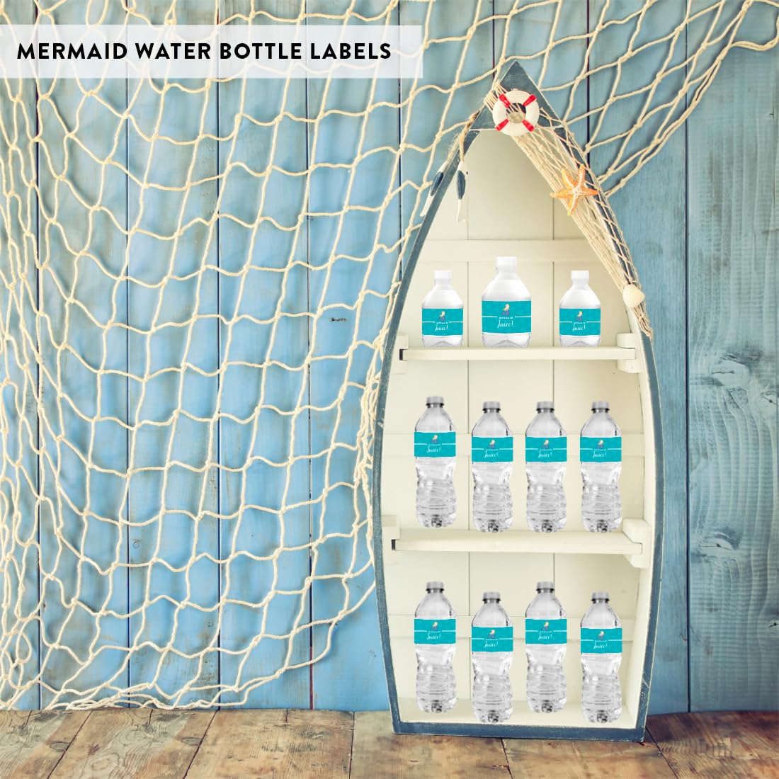 Andaz Press Birthday Water Bottle Labels Stickers, Nautical Ocean Mermaid, 20-Pack, For Decor Decorations Dessert Table Wraps