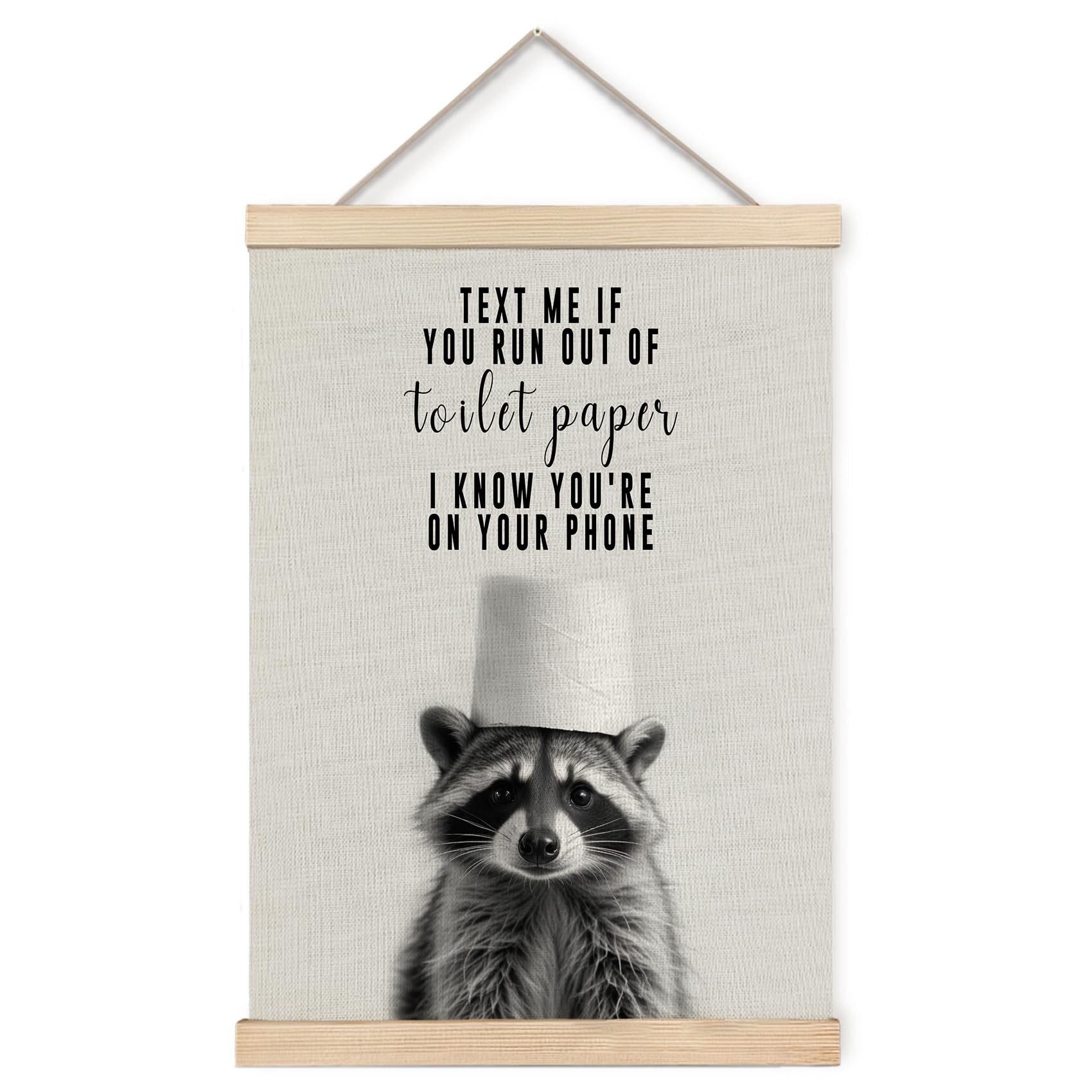 Foritho Funny Raccoon Bathroom Poster Wall Art Framed, Raccoon Lover Gifts For Women Men, Humorous Wild Animal Trash Panda Canva