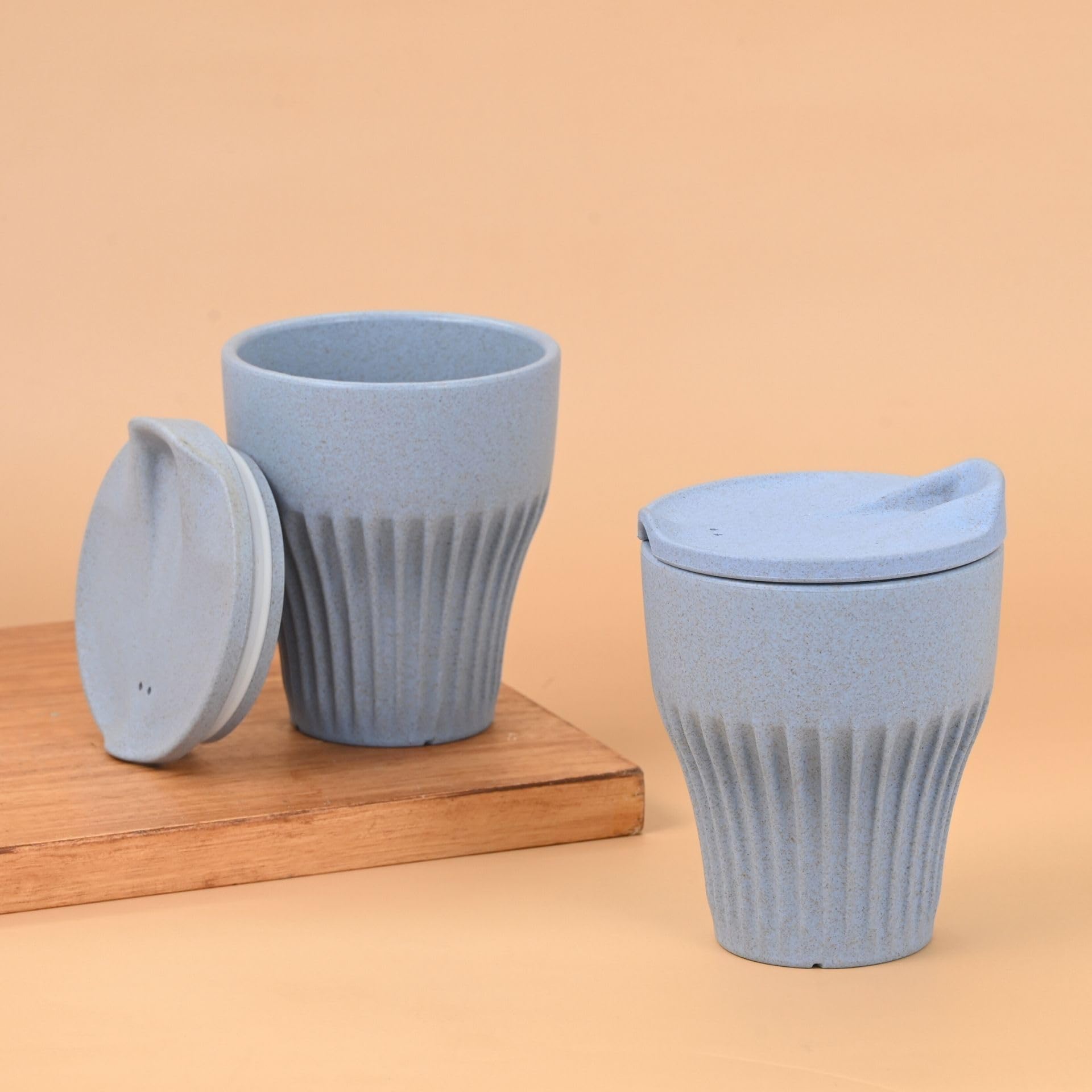 Eha Earth Friendly Rafter Coffee Mug With Lid | Tea Cup Set | 300 Ml | Made With Rice Husk | Microwave Safe Mugs For Gifting | 2