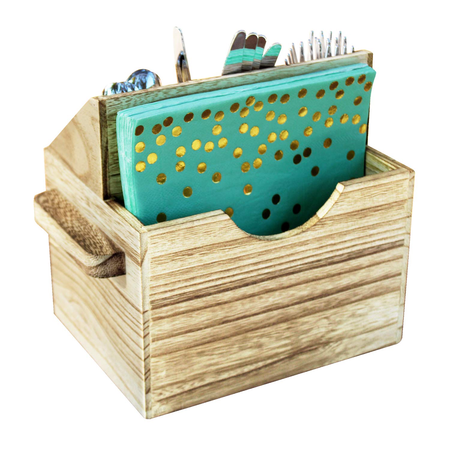 Ikee Design Wooden Flateware Utensil Caddy With Handles, Silverware Caddy, Fork And Spoon Holder ,Silverware Holder,Outdoor Uten