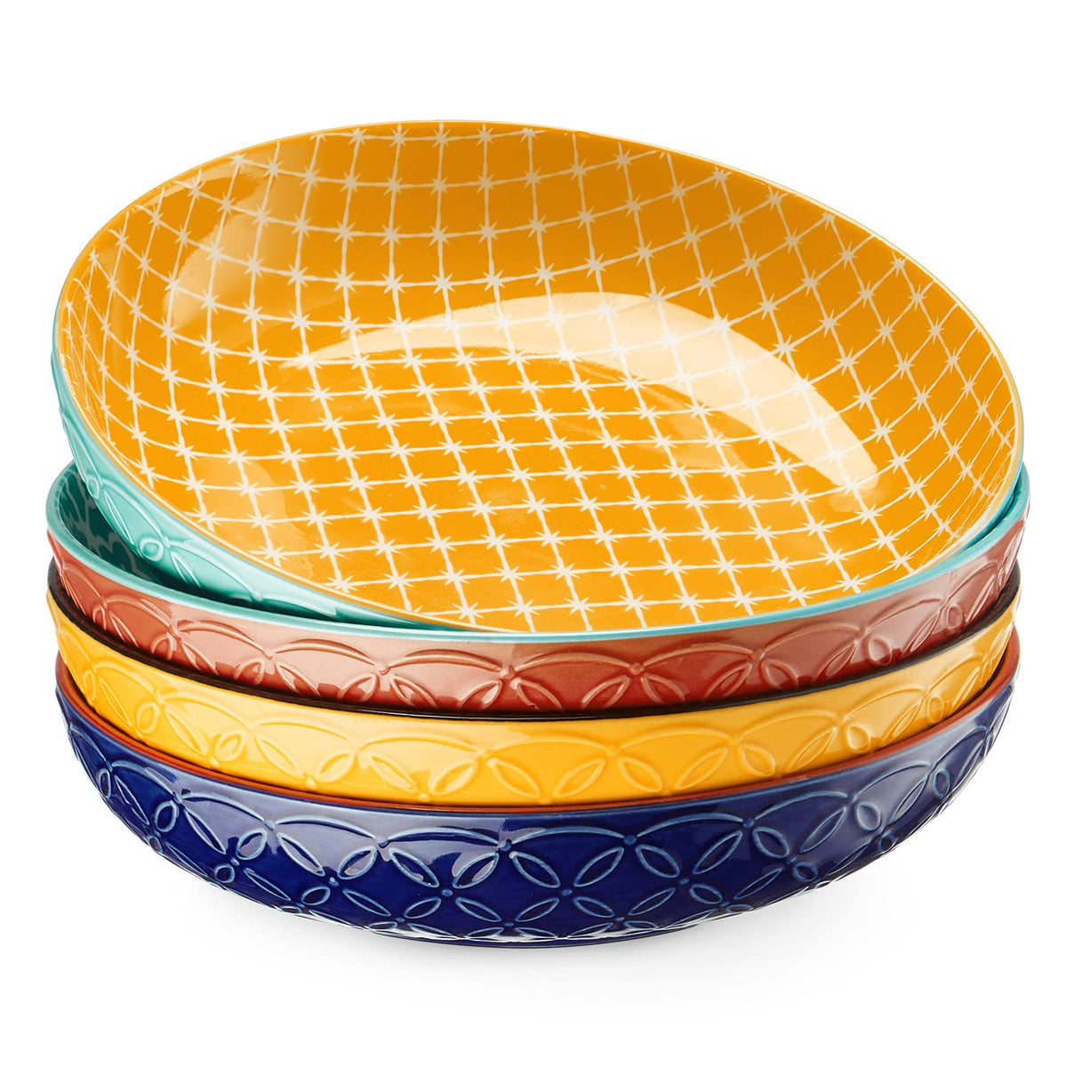 Dowan Pasta Bowls, 35 Oz Large Salad Bowls, 8.5'' Serving Bowls Porcelain Prep Plates Bowls Set Of 4, Wide And Shallow Bowls For