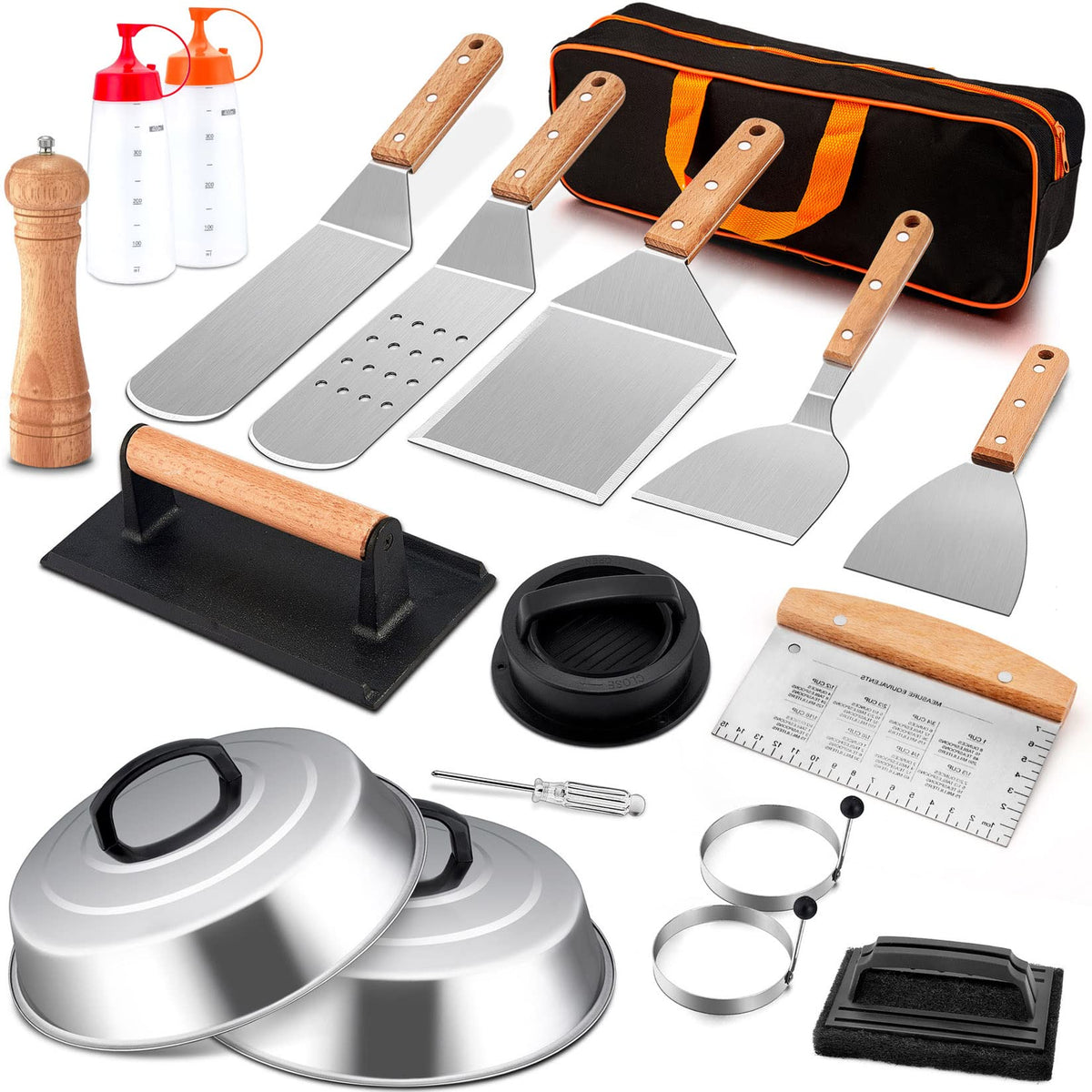 Joyfair Griddle Accessories Set Of 18, Stainless Steel Flat Top Grilling Accessory Outdoor Camping Bbq Cooking Tools, With Grill