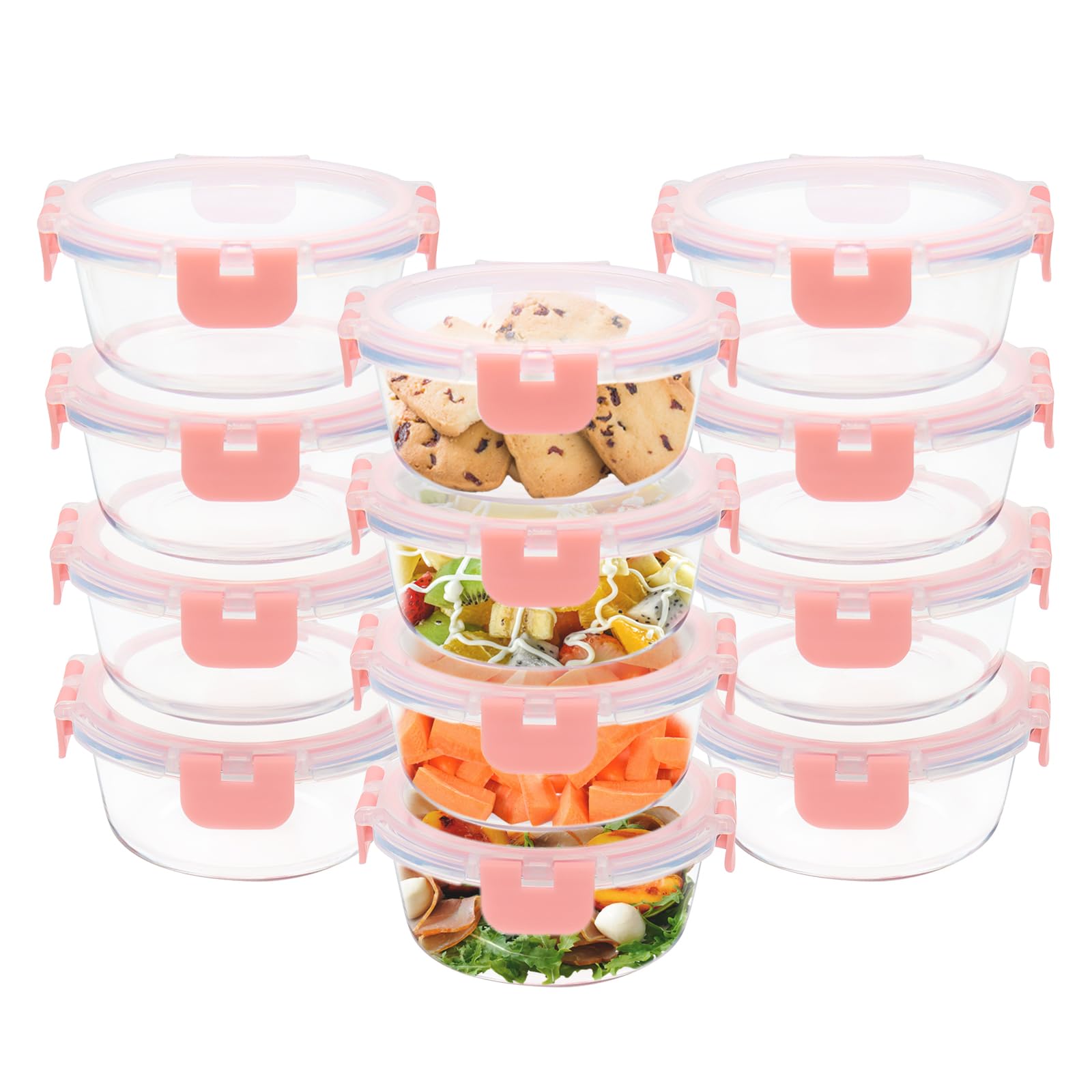 GULFLIN 12 Pack 13oz Small Glass Food Storage Containers with Lids Airtight, Leak-Proof Round Meal Prep Containers Set, Freezer 