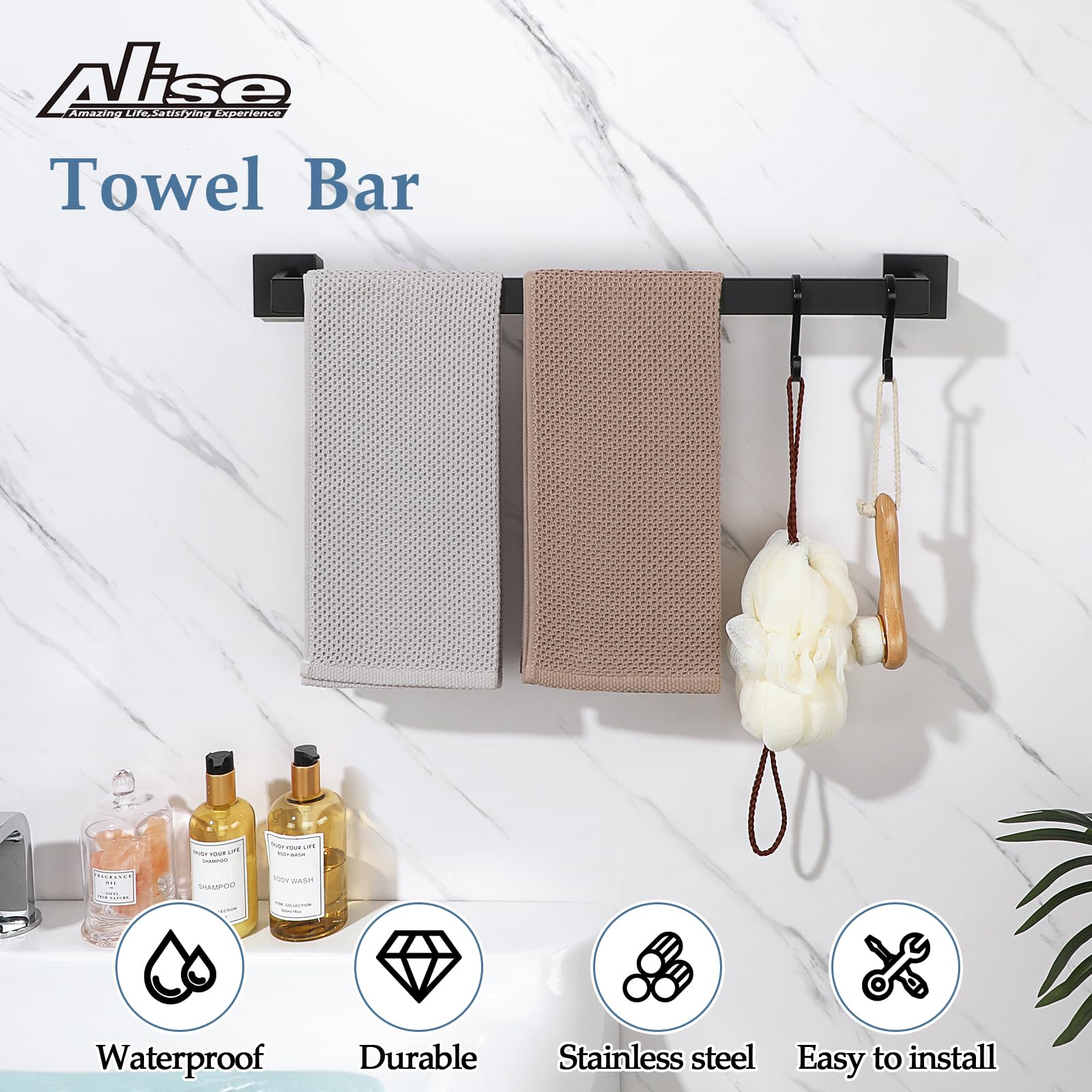 Alise Bath Towel Bars,24 Inch Towel Holder Towel Racks For Bathroom And Lavatory,Sus304 Stainless Steel Hand Towel Hanger Towel