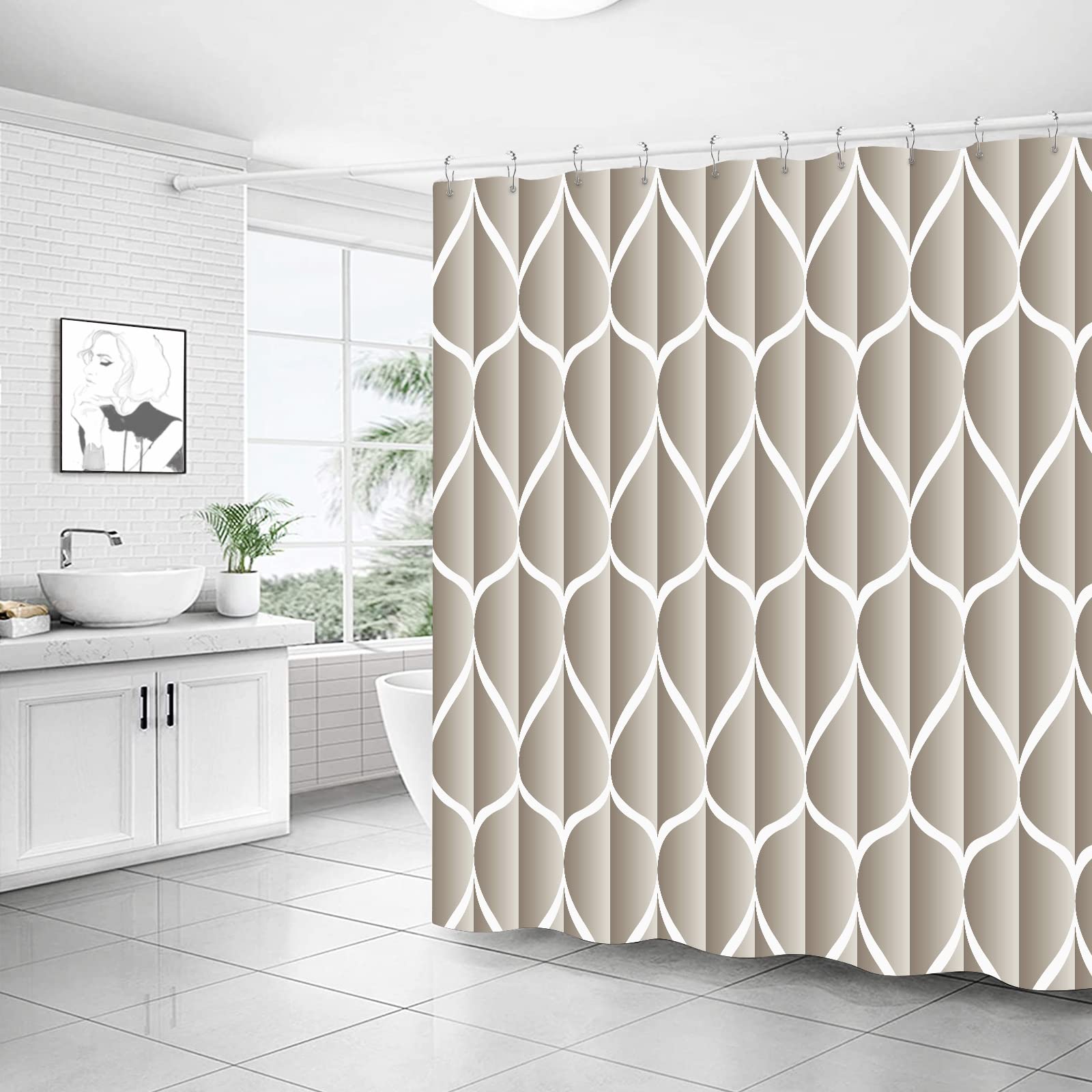 Gelbchu Cream 72 X 72 Inch Shower Curtain, Waterproof Design And Polyester, Quick-Drying, Heavy Duty Shower Curtains Set For Bat