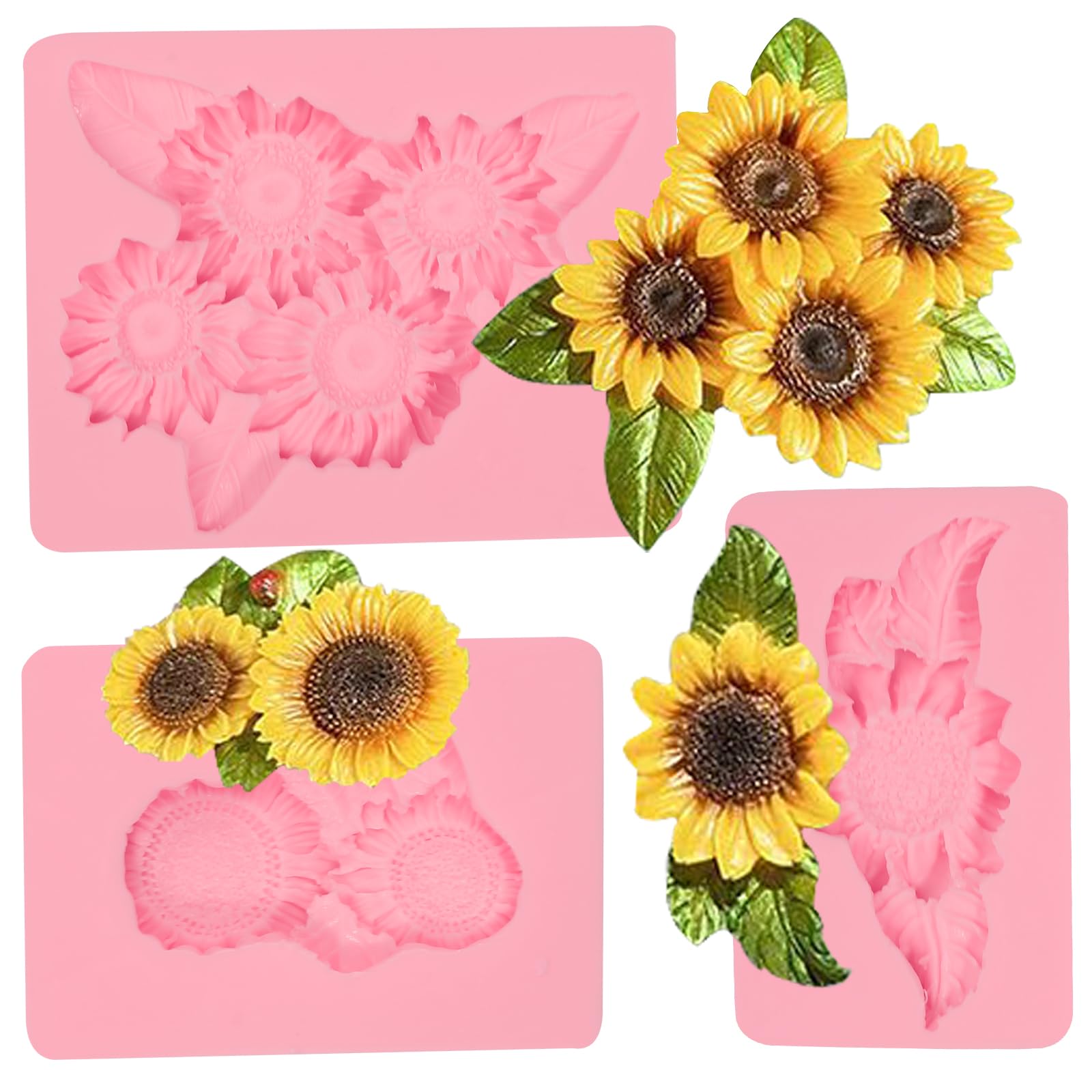 Sunflower Silicone Molds Cake Decoration Fondant Mold 3 Pcs For Thanksgiving And Mother'S Day Cupcake Toppers Muffins Almond Sug