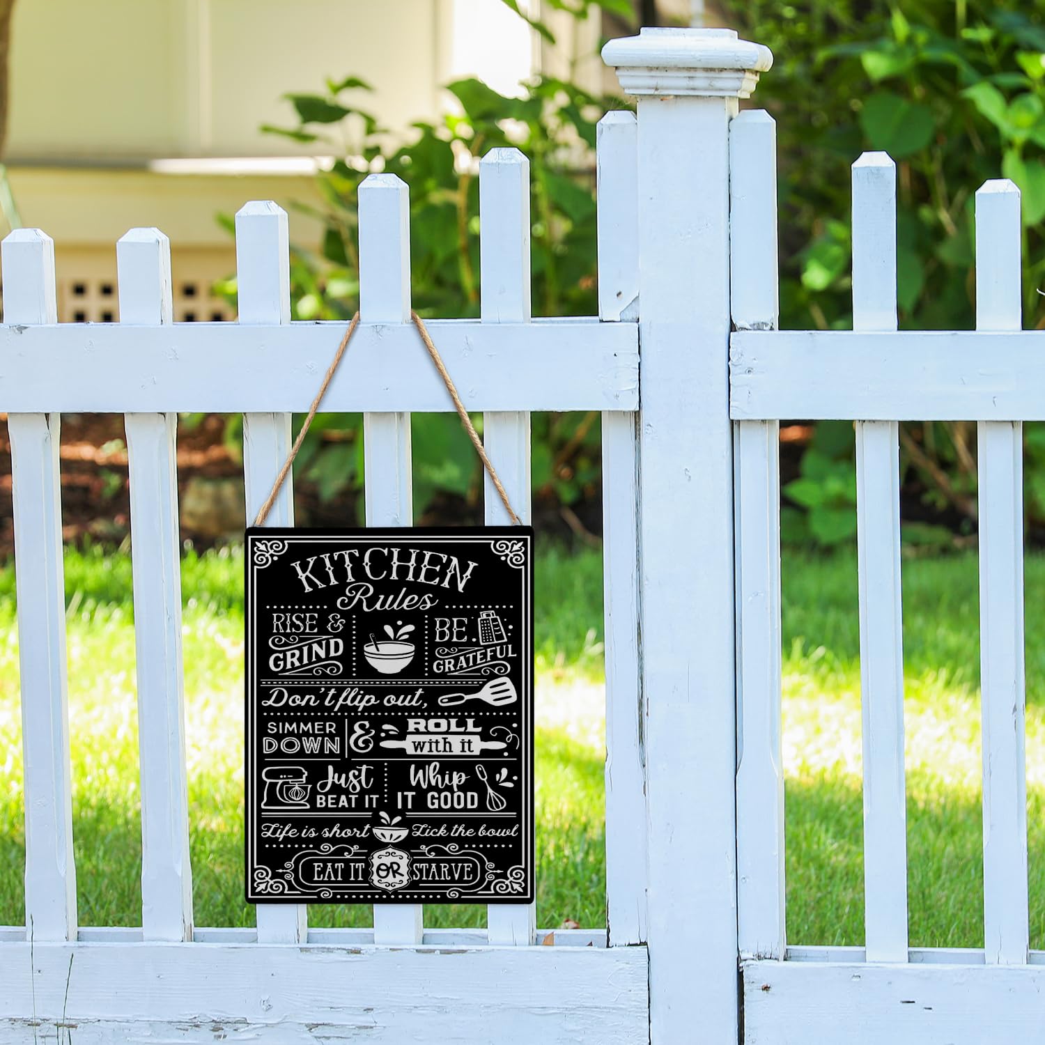 UNCDLV Kitchen Signs Wall Decor Kitchen Rules Sign Wall Art, Rustic Black Eat Kitchen Wall Decor 8x10 Inches