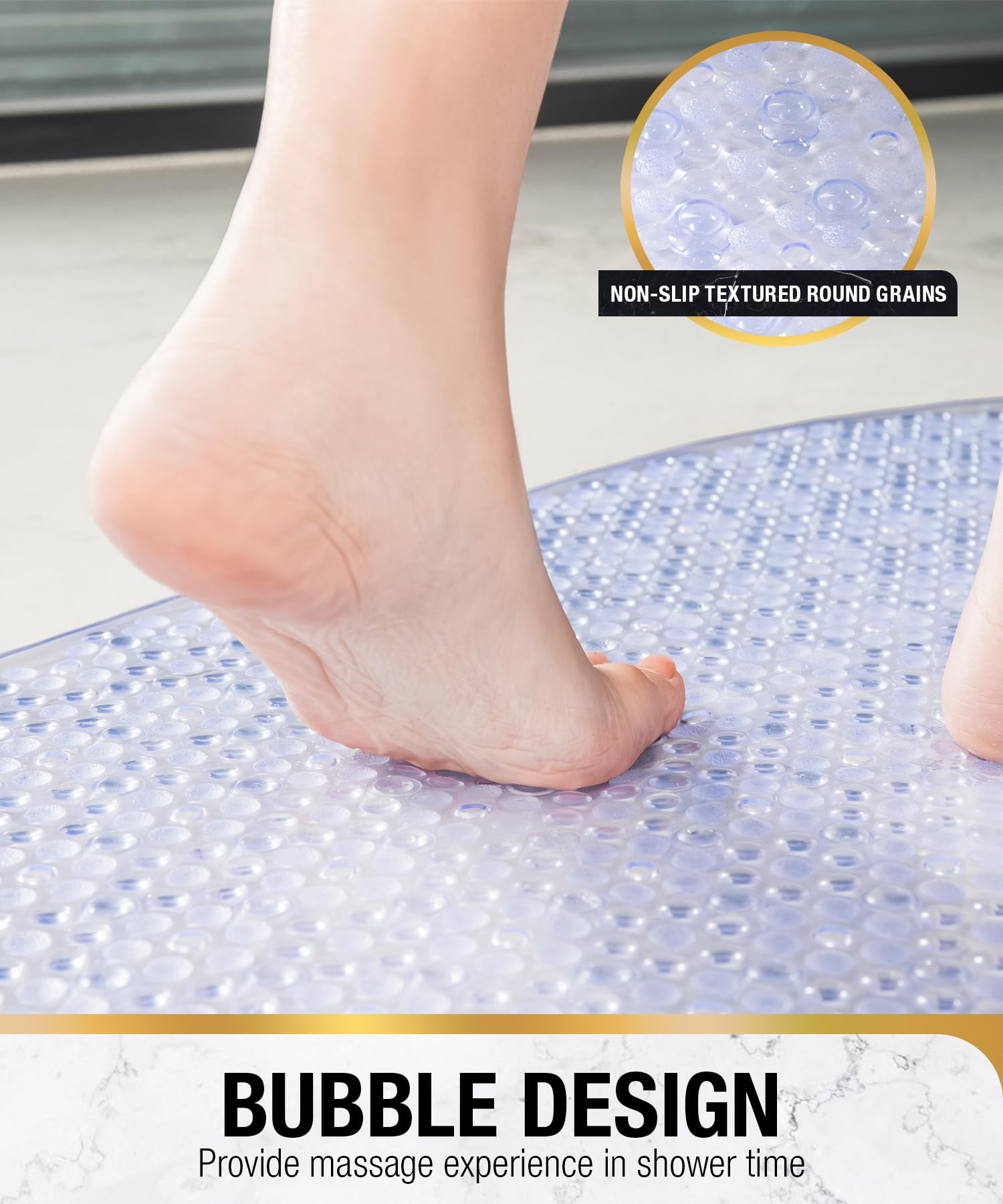 Hitslam Oval Bathtub Mat Non Slip, 27X15 Inch Bubble Bath Tub Mat For Bathroom, Machine Washable Shower Mat With Suction Cups An