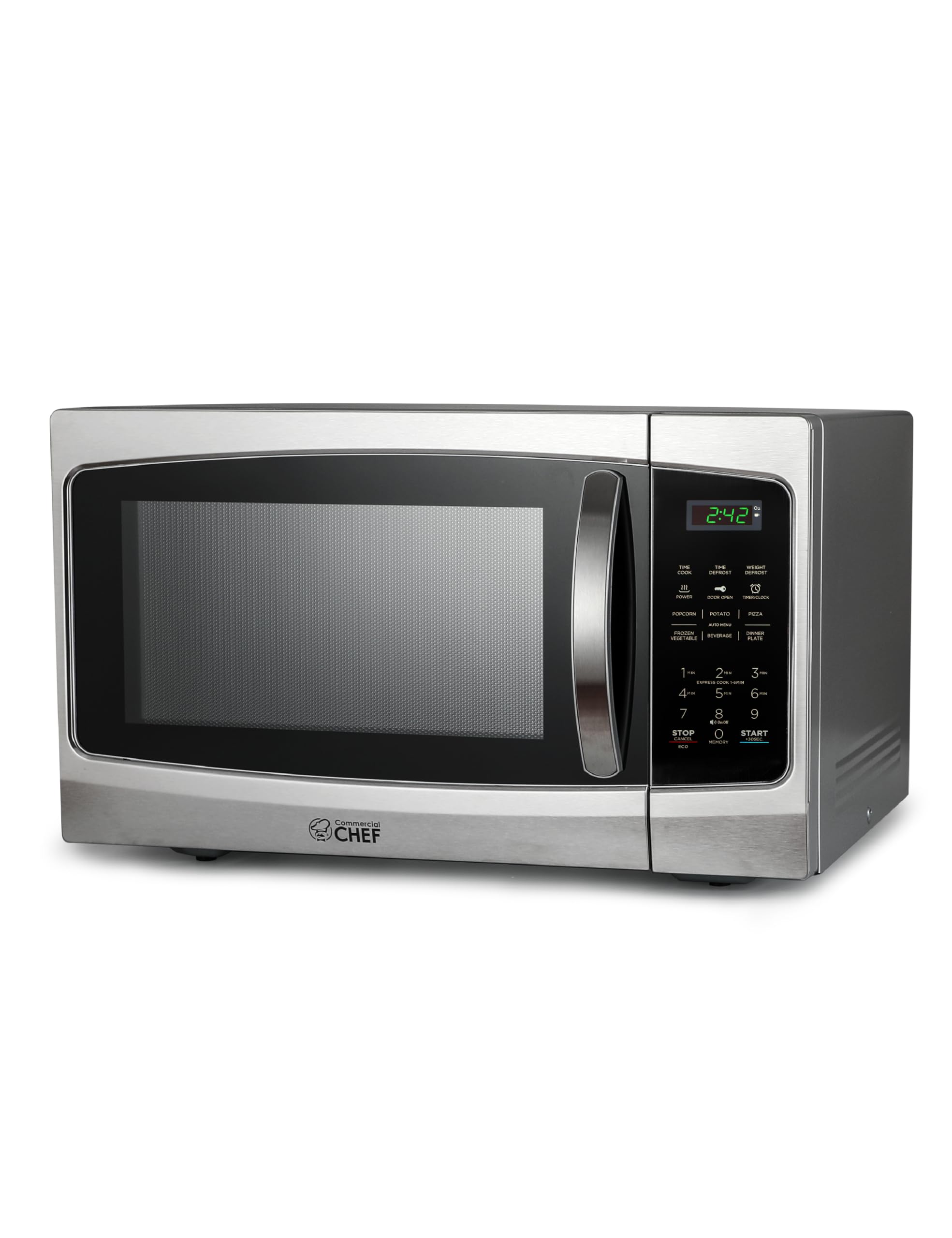 Commercial Chef Small Microwave 13 Cu Ft Countertop Microwave With Digital Display, Stainless Steel Microwave & 10 Power Levels,