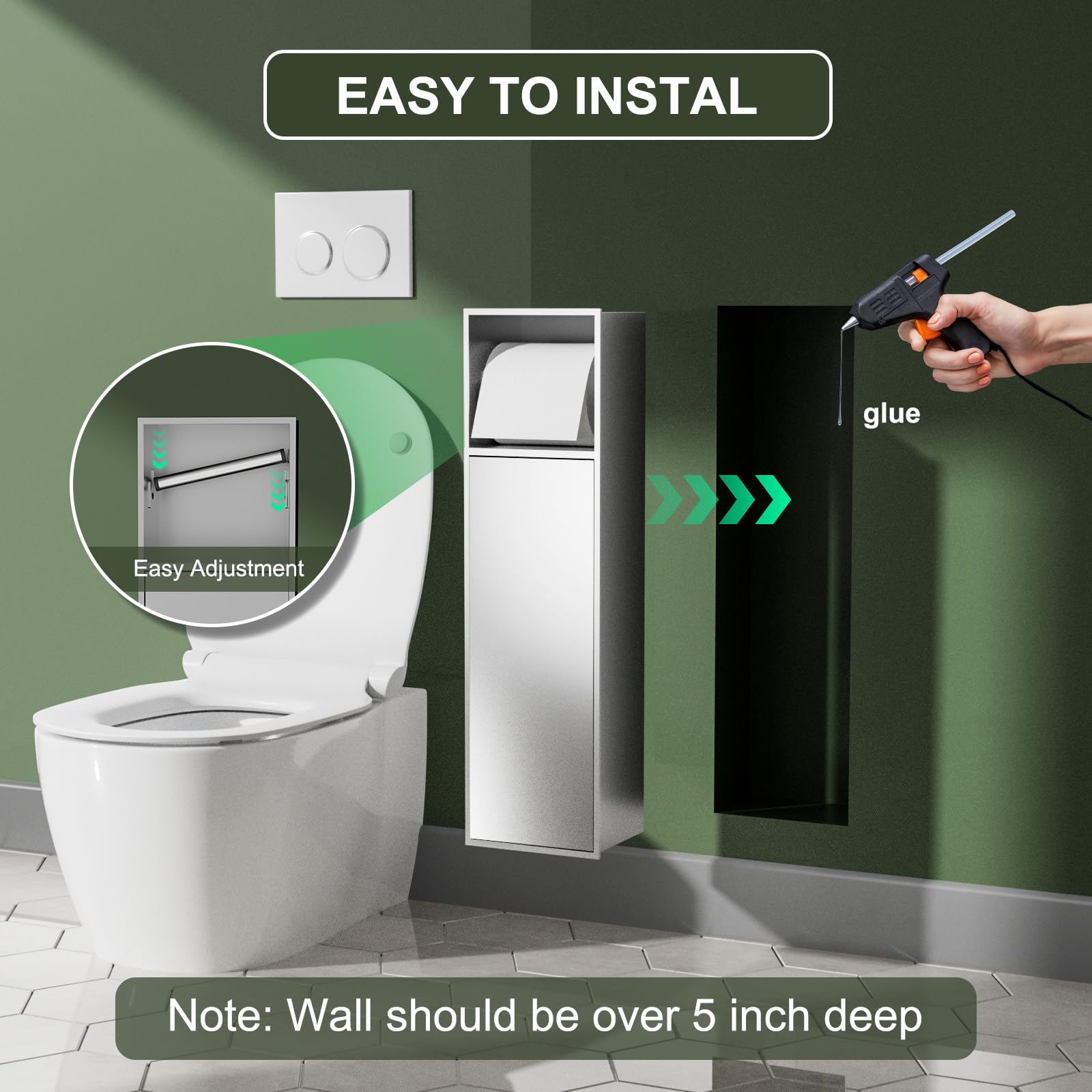 Baronage Recessed Toilet Paper Holder With Toilet Brush, 24 Inch Over-Mounted Wall Toilet Roll Holders, Stainless Steel Toilets