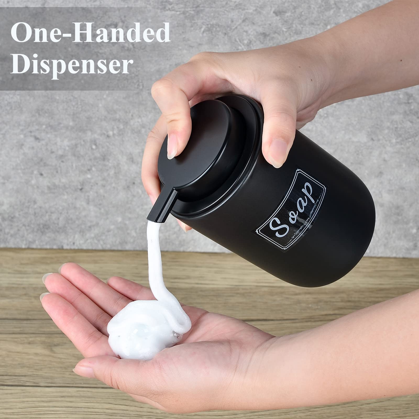 Bosilunlife Foaming Soap Dispenser Set - Black Ceramic Foam Hand Soap Dispenser 12Oz Soap Dispenser Set With Rust Proof Pump, 4P