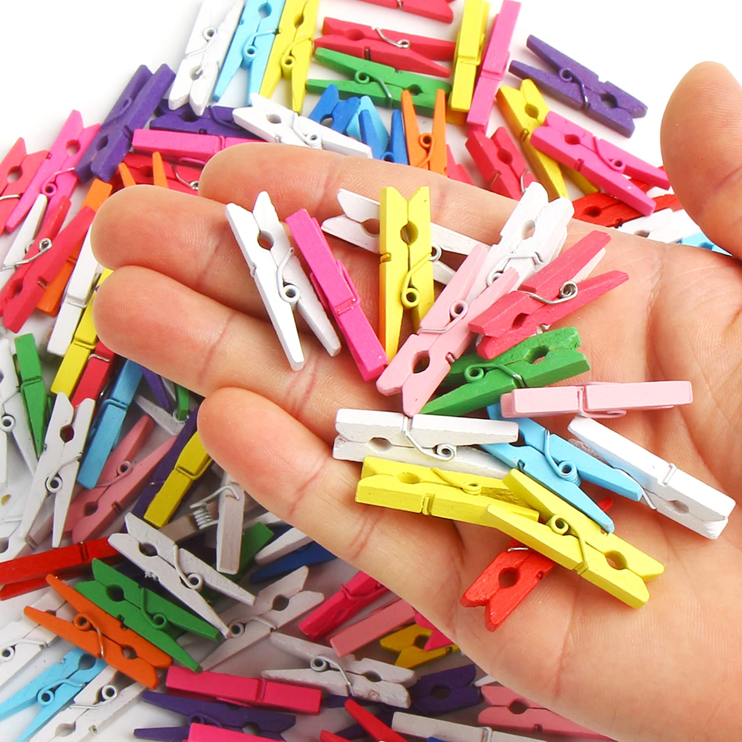 Kimober 1.18Inch Wooden Clothespins,Mini Mixed Colored Craft Wood Pins Pegs Clips For Hanging Photos,Paper Crafts,100Pcs