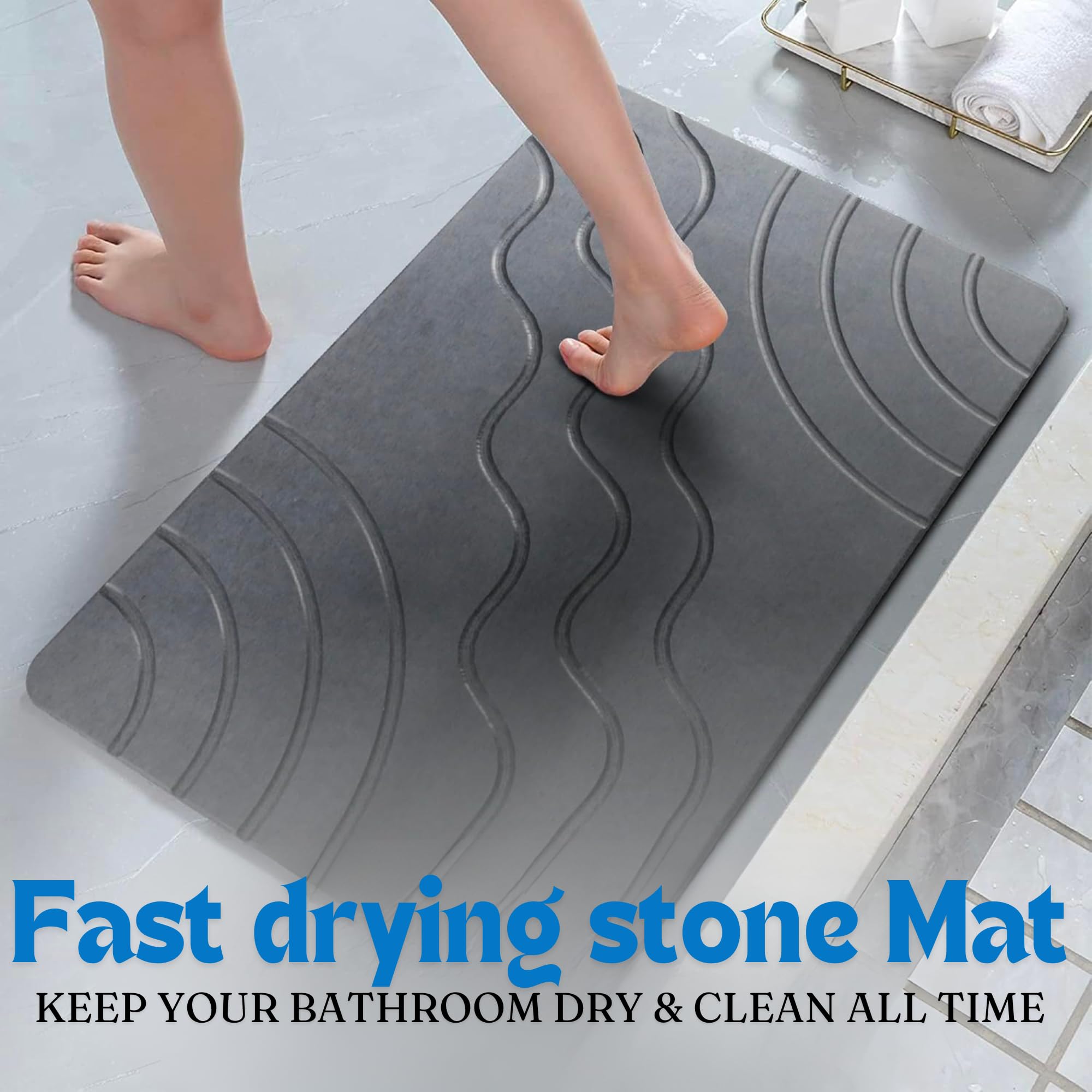 Homy Bliss Stone Bath Mat - Non-Slip, Diatomaceous Earth Bath Mat, Quick Dry Bath Mat, Bathroom Stone Mat, Super Absorbent Bath