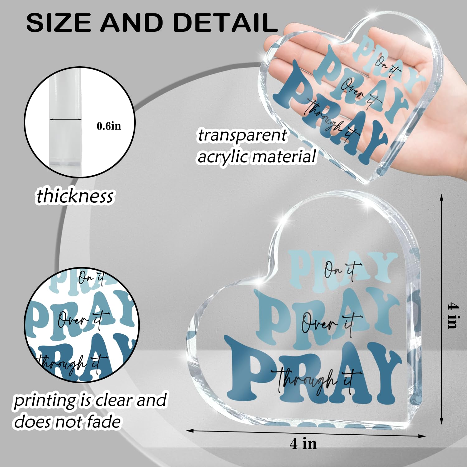 Blue Religious Christian Decor for Woman, Blue Heart Shape Gifts for Birthday Dorm Living Room Church Table Desk Bookshelf, Acry