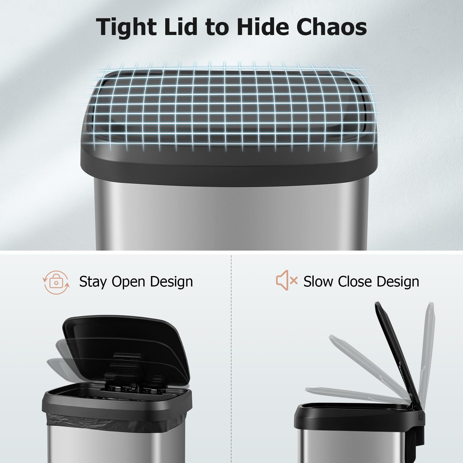 Tangzon 50L Recycling Pedal Bin, Stainless Steel Kitchen Bin With Removable Bucket, Soft Close Lid, Handle & Non-Slip Base, Fing