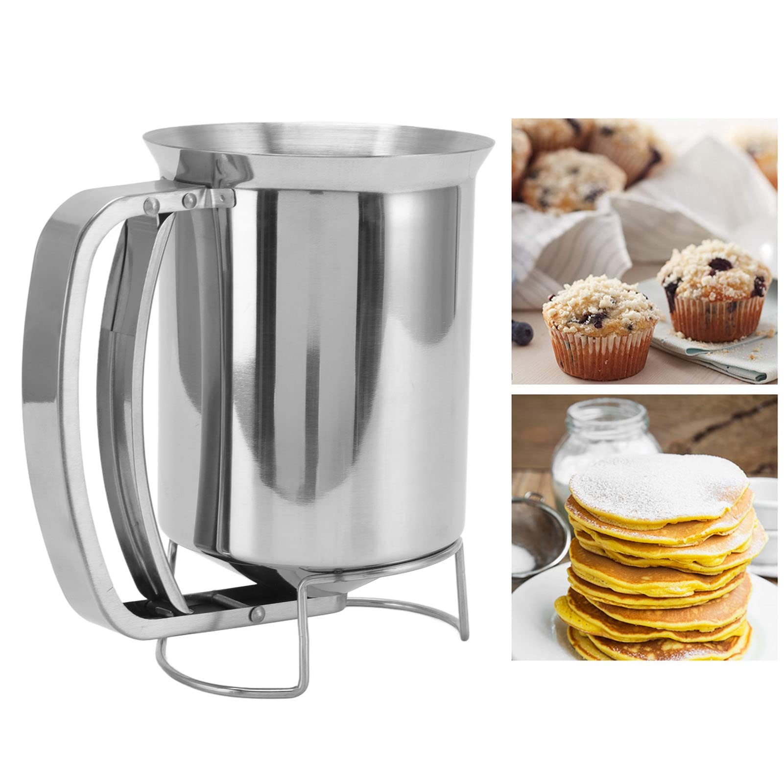 TOPINCN Pancake Batter Dispenser - Stainless Steel Handheld Pourer for Cupcakes, Muffins, Waffles, and Crepes