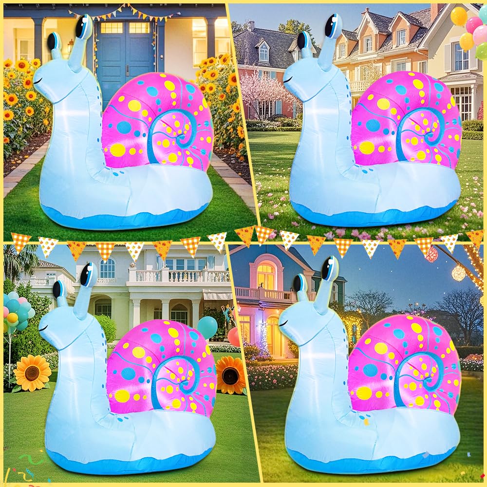 5 FT Christmas Snail Inflatable Decoration, Spring Inflatable Blow Up Animal Decorations Built LED Lights for Outdoor Yard Farm