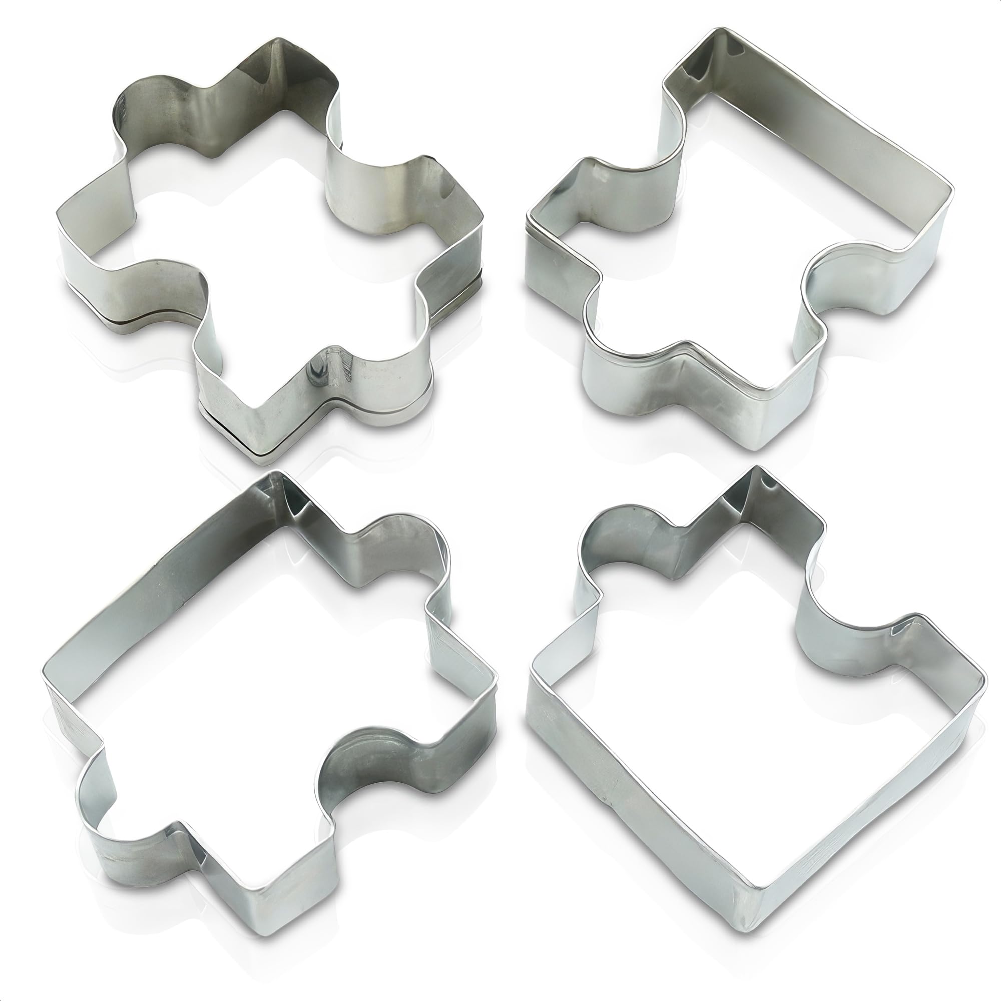4Pcs Puzzle Cookie Cutter Set - Puzzle Piece Fondant Cutter Stainless Steel Clay Cutters Fondant Biscuit Cutters Tool For Baking