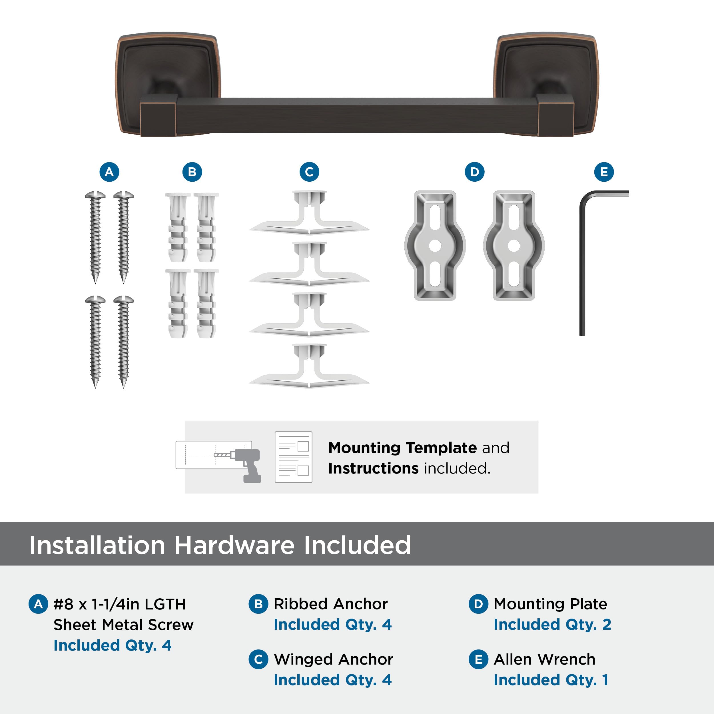 Amerock Stature Oil-Rubbed Bronze 8 Inch (203Mm) Towel Bar, Bh36095Orb