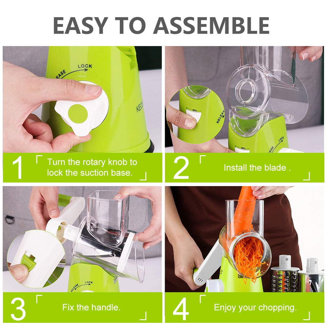 Ancevsk Rotary Cheese Grater Shredder, Speed Kitchen Manual Round Mandolin Slicer Safe Grinder