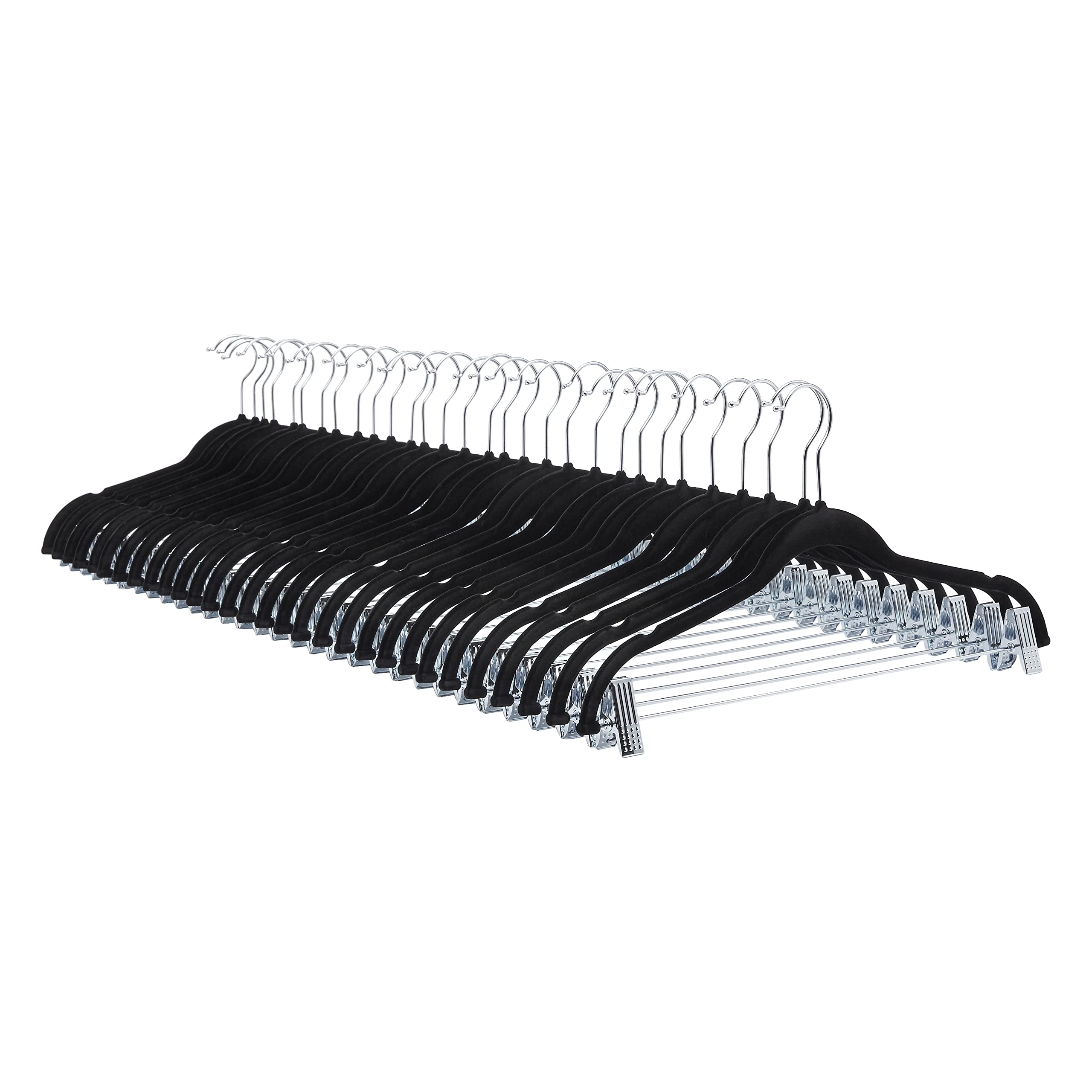 Amazon Basics Velvet, Non-Slip Skirt Clothes Hangers With Clips, Pack Of 24, Black/Silver