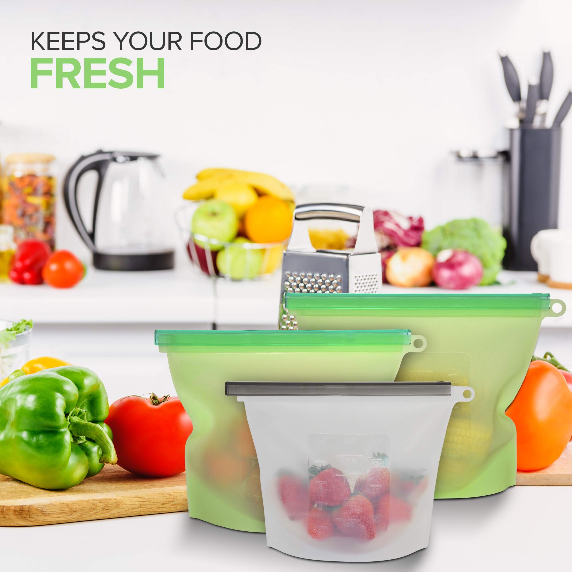 Reusable Ziploc Bags Silicone Food Storage Lunch Sandwich Snack Freezer Set 4 Leak Proof Exultimate