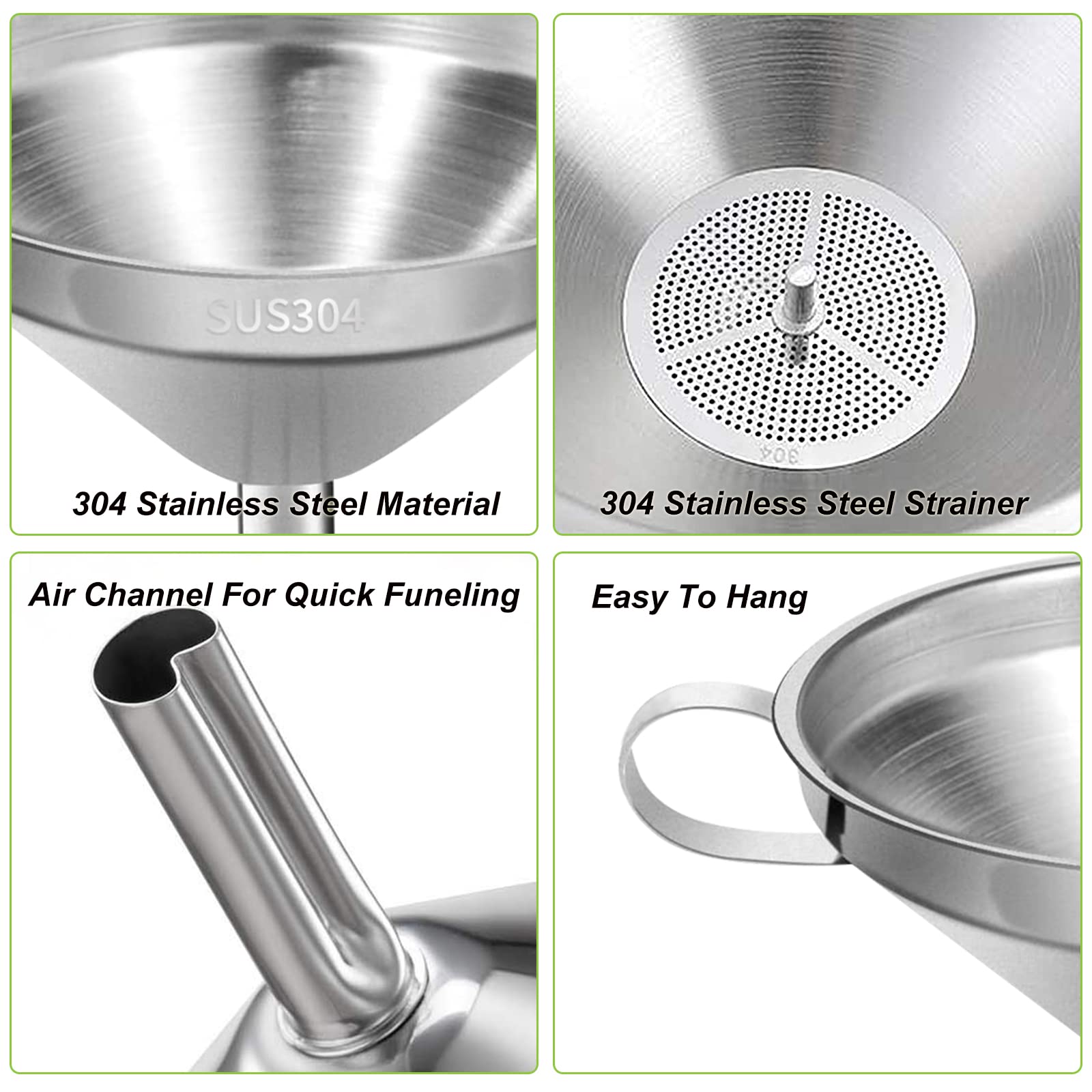 Stainless Steel Kitchen Funnel, 4.3-Inch Food Grade Metal Funnel With Strainer For Filling Bottles, Transferring Liquid, Oil, Ju