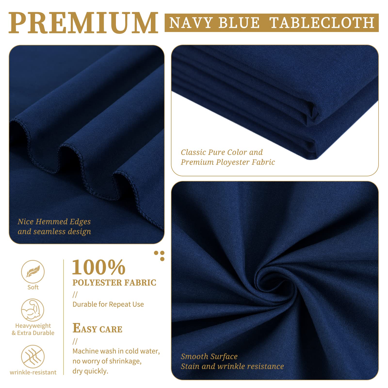 Showgeous 10 Pack Table Cloth Navy Blue Tablecloth 60 X 102 Inch, Rectangle Table Cloth For 6 Foot Table, Wrinkle Resistant Wash