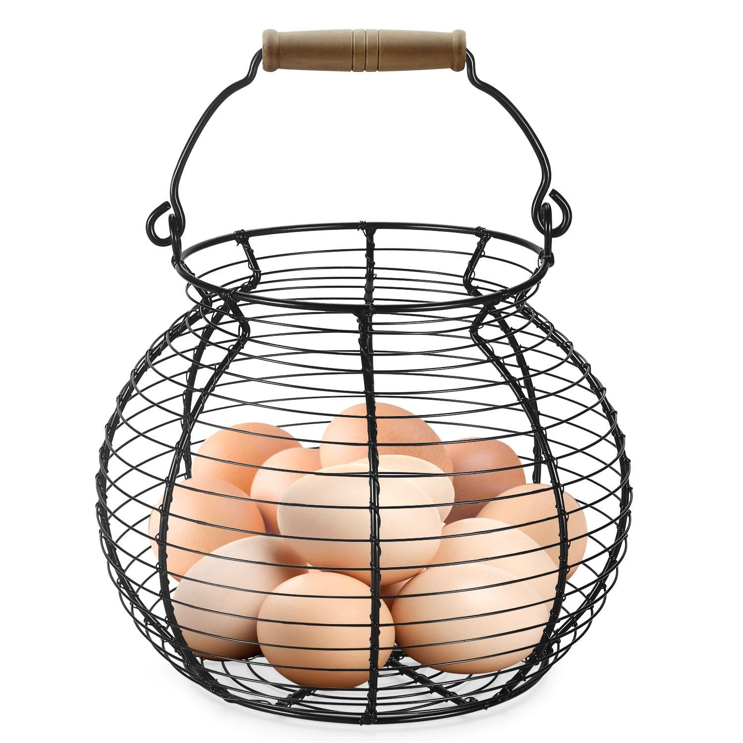 Flexzion Wire Egg Basket for Collecting Fresh Eggs, Black Countertop Holder