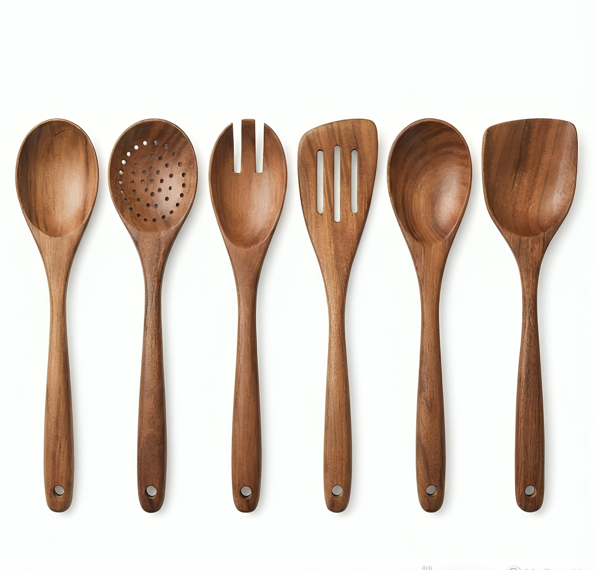 Woodify Wooden Cooking Utensils Set of 6  Natural Mango Wood Spoons, Spatula & Ladle, Nonstick Cookware Safe Kitchen Tools, Han