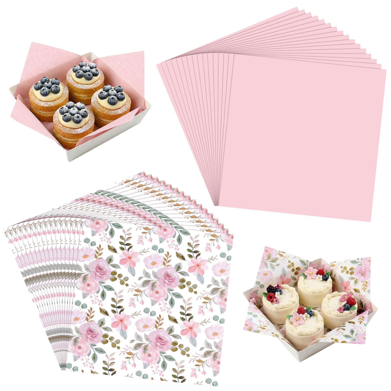 Honeydak 200 Pcs Pink Watercolor Roses Wax Paper Sheets 7 Inch Deli Paper Sheets Floral Food Basket Liners for Sandwich Burger G