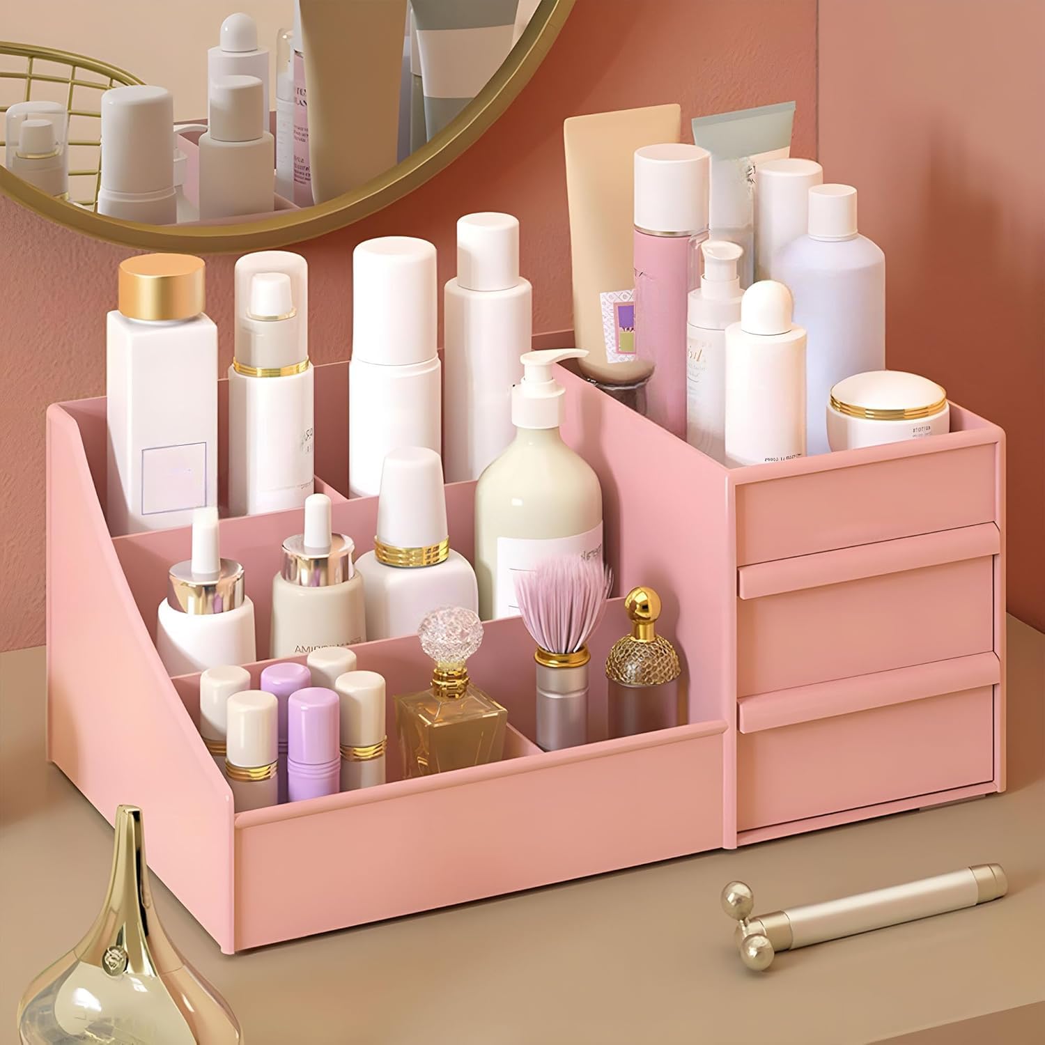 Bluecorp Enterprise Makeup Organizer With Drawers Vanity Storage Box, Versatile Plastic Makeup Organizer, Perfect For Home And O