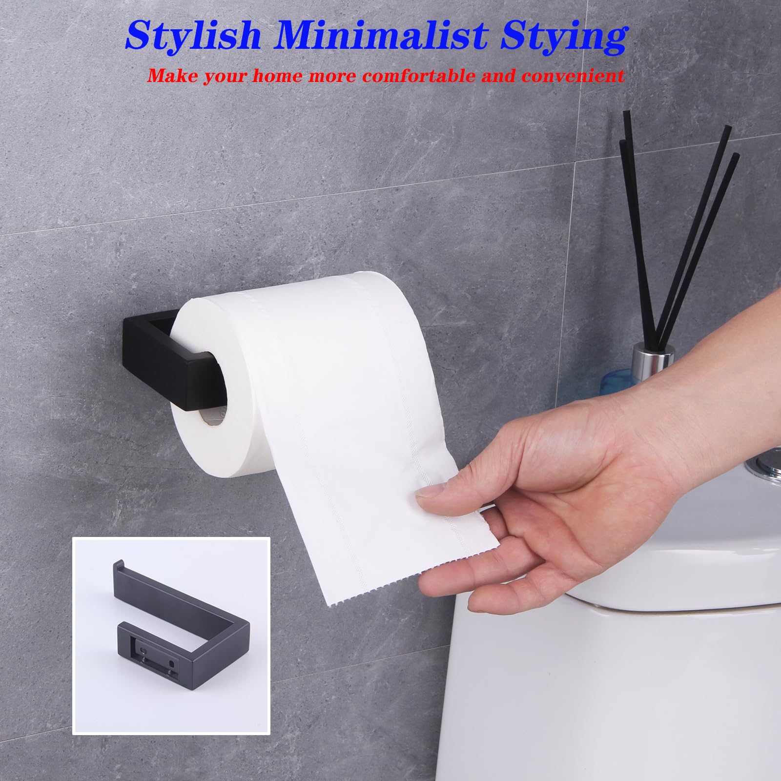 GERZWY Bathroom Accessory 2-Piece Set SUS 304 Stainless Steel Toilet Paper Holder Towel Ring Wall Mount  Matte Black HG1708-2BK