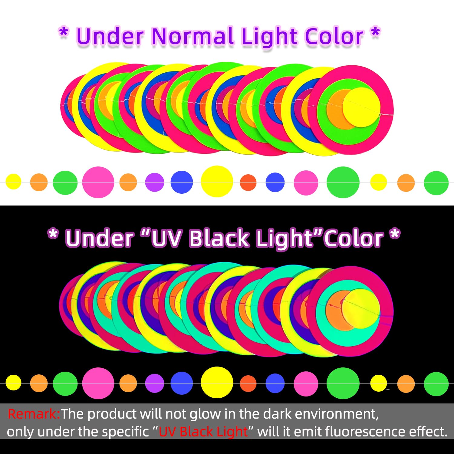 120Feet Round Dot Uv Neon Garland Hanging Paper Glow In The Dark Neon Glow Party Supplies And Decorations Glow In The Dark Black