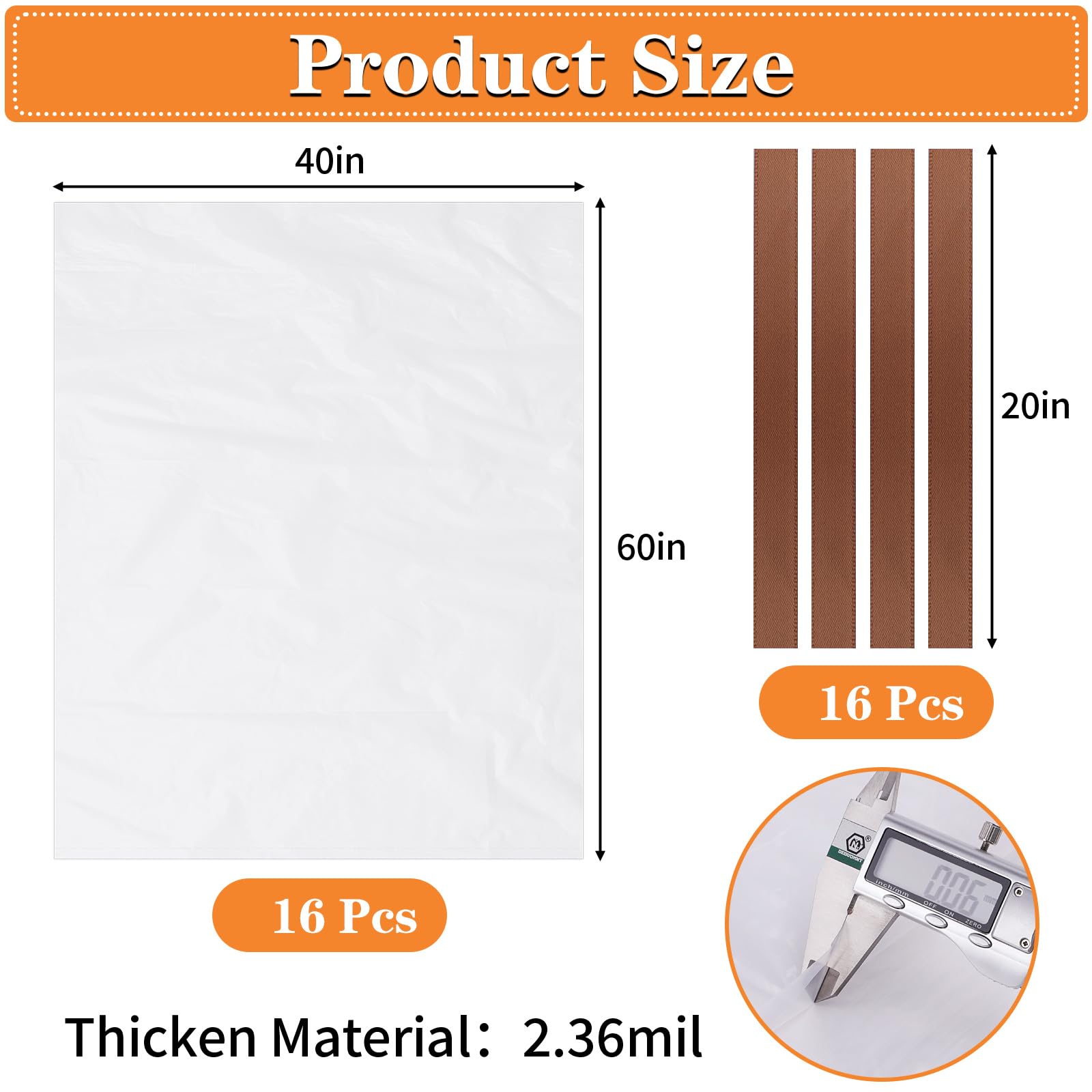 16 Pack Large Clear Plastic Bags, 40'' X 60'' Moistureproof Dustproof Large Storage Bags, Reusable Giant Extra Luggage Storage B