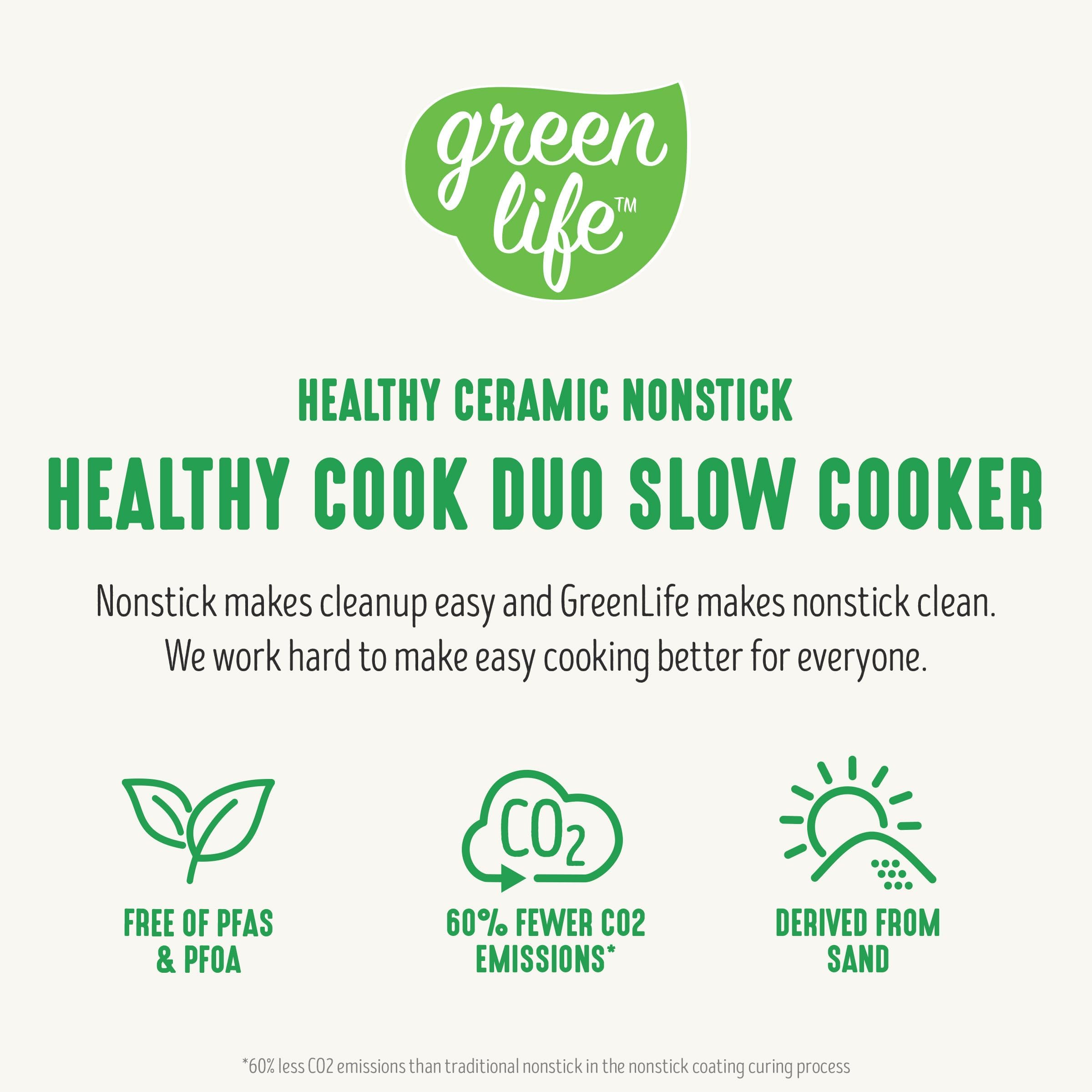 GreenLife 6QT Slow Cooker, PFAS-Free Ceramic Nonstick, Programmable, White, Model CC004774-001, Dishwasher Safe, Keep Warm Feature