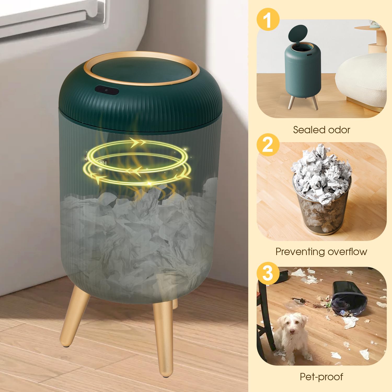 Onlcuk Smart Touchless Bathroom Trash Can, 3 Gallon / 11L Automatic Motion Sensor Garbage Can With Lid Electric Small Mini Trash