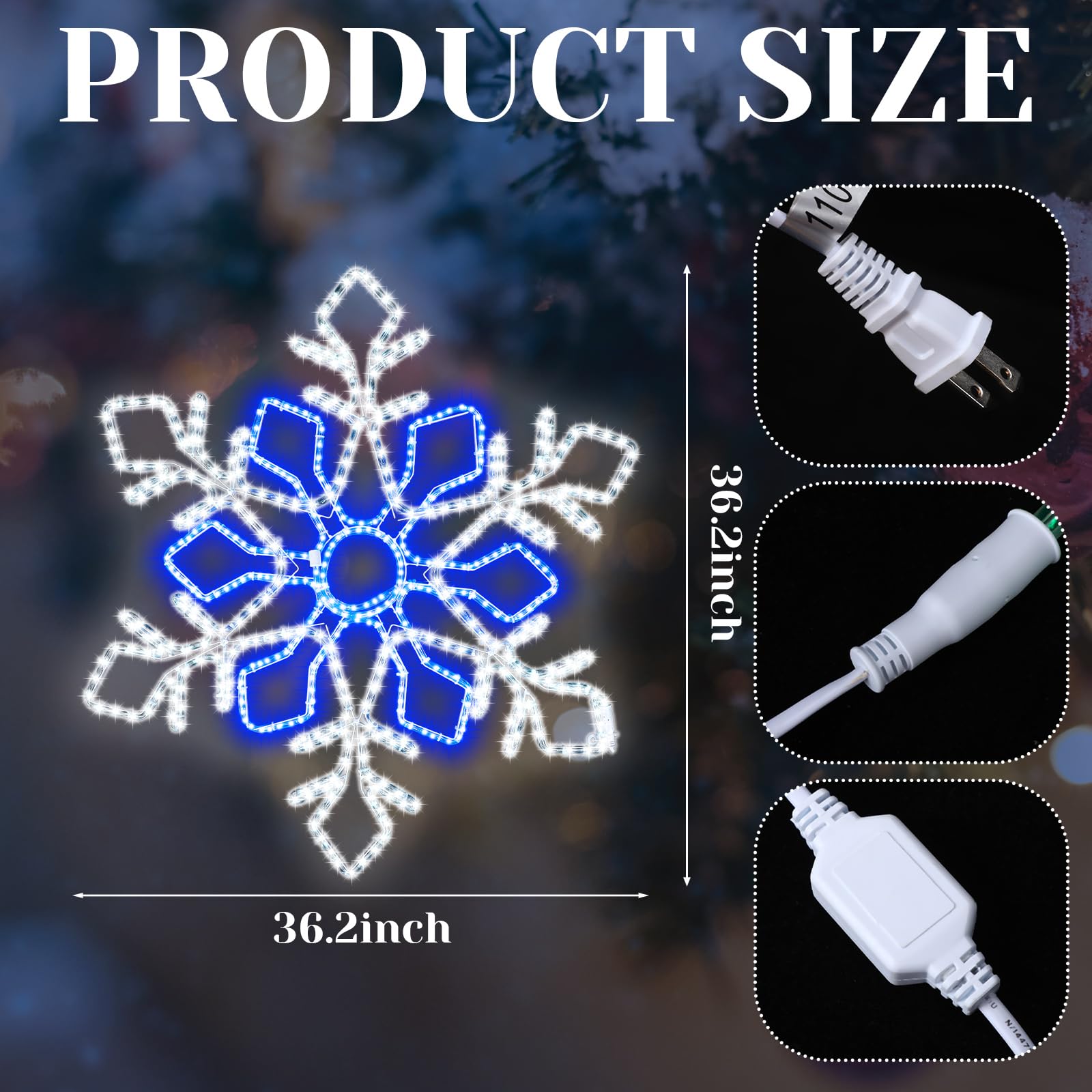 Wettal 36 Inch Christmas Snowflake Lights Outdoor Decor, Waterproof Blue & White LED Large Light Up Christmas Snowflake Hanging