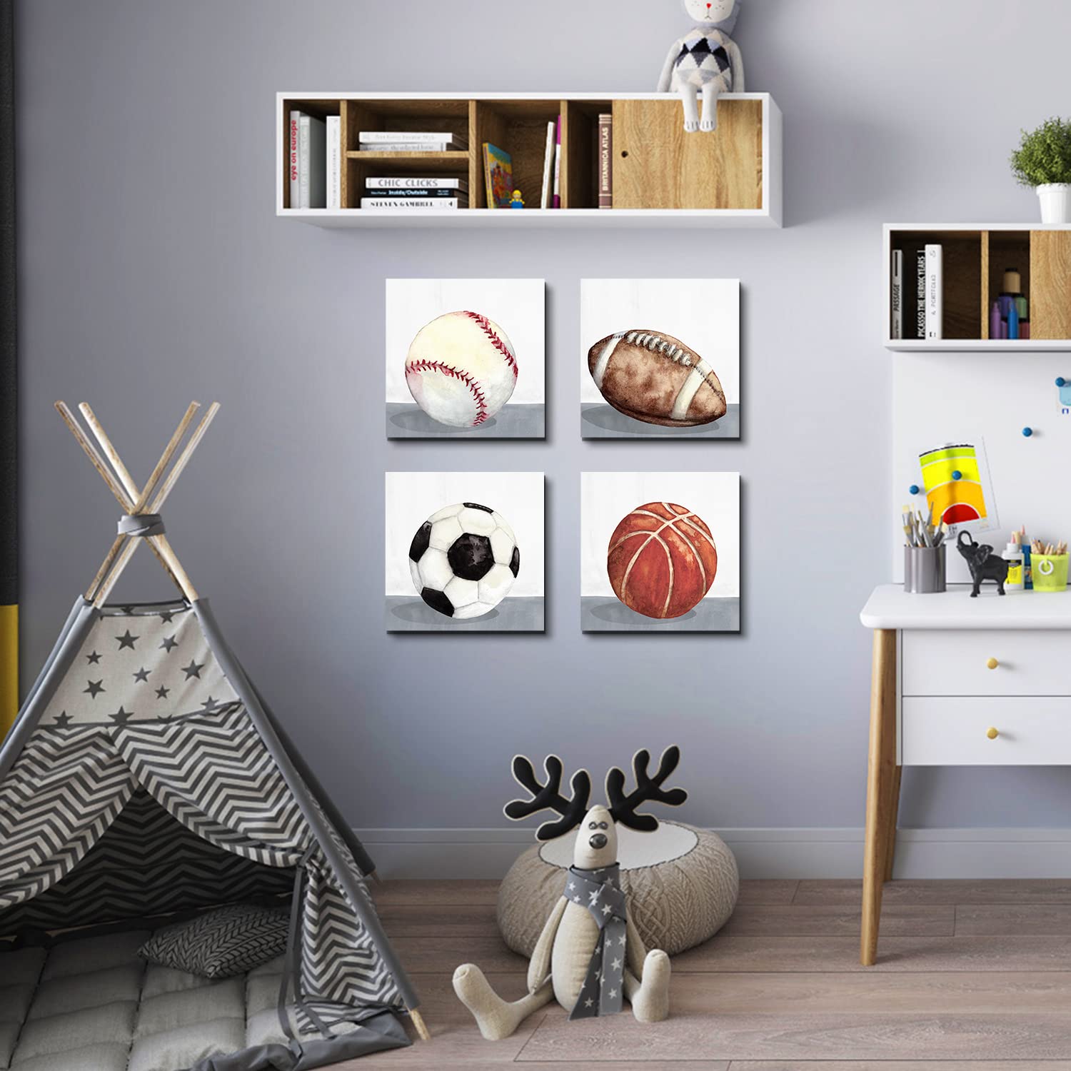 Boys Room Wall Decor Sports Decor For Boys Bedroom Rustic Soccer Football Baseball Basketball Canvas Pictures Kids Wall Art Vint