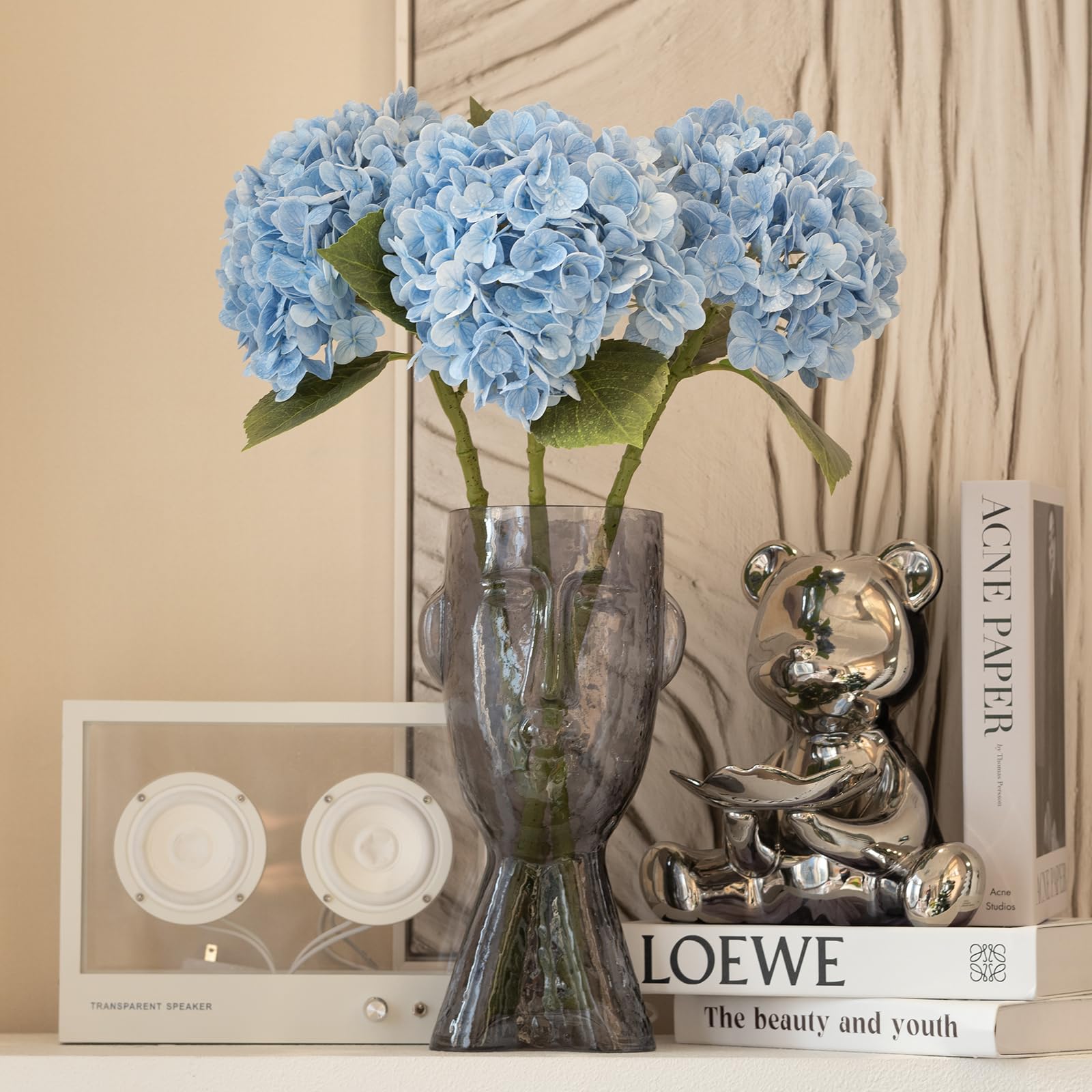 DUYONE 3PCS 22 inch Realistic Artificial Hydrangea Large Real Touch Flowers Artificial Flowers Dry Flowers Outdoor Wedding Chris