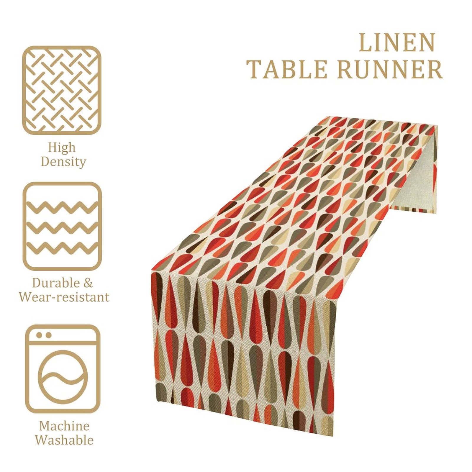 Mid Century Table Runner, Modern Style Retro Drop Shapes Linen Table Runners For Home Living Room Kitchen Family Dinner, Modern