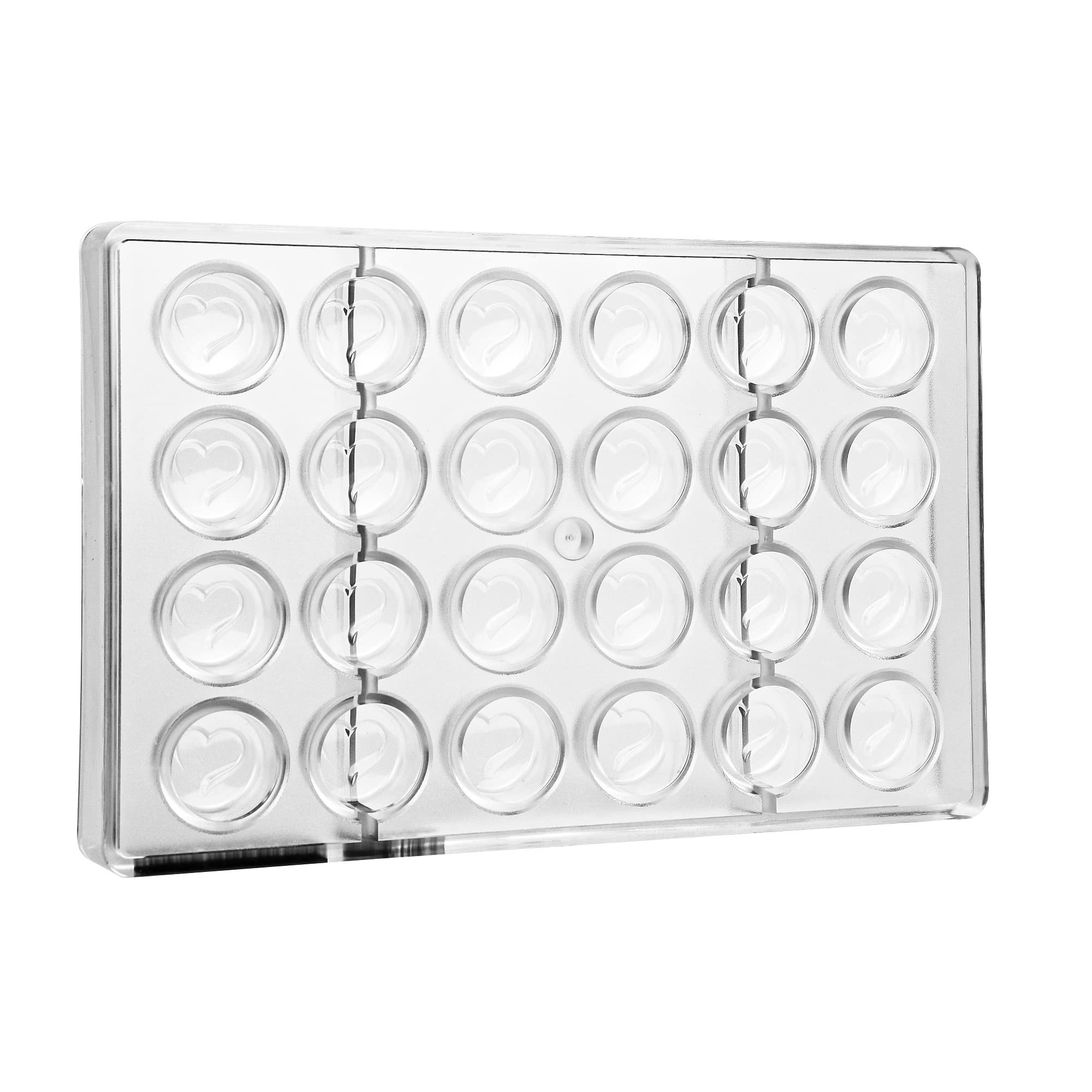 Greyas Cm 3843 Louis Amado Clear Polycarbonate Chocolate Mold Candy Mould With 24 Heart-Cylinder Cavities, Each 30Mm Diameter X