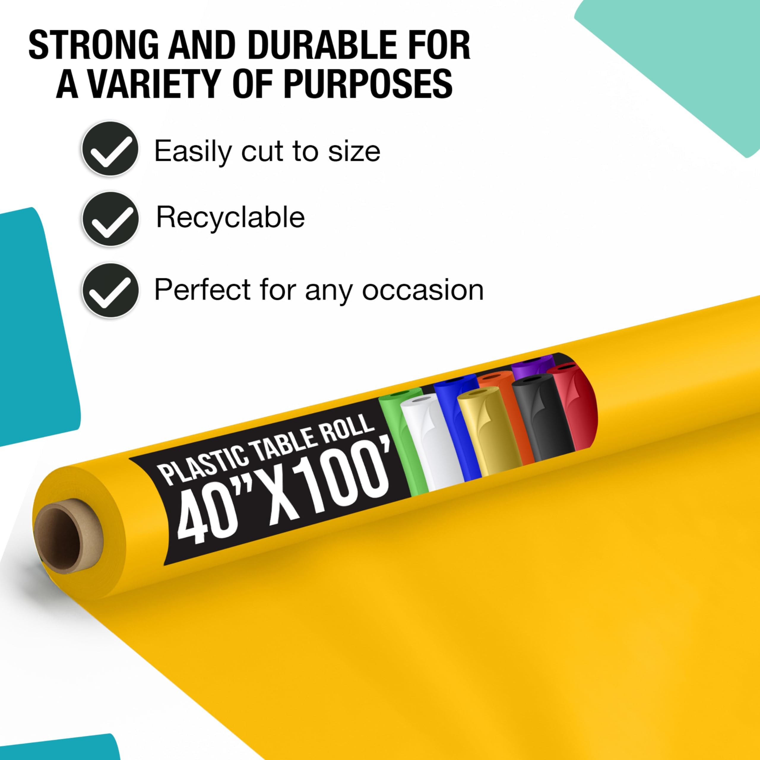 Exquisite Yellow Plastic Table Cover Roll 6 Pack 40 X 100' Table Cloth Plastic Cover Roll - Premium Quality Thick 0.5 Mil Banq