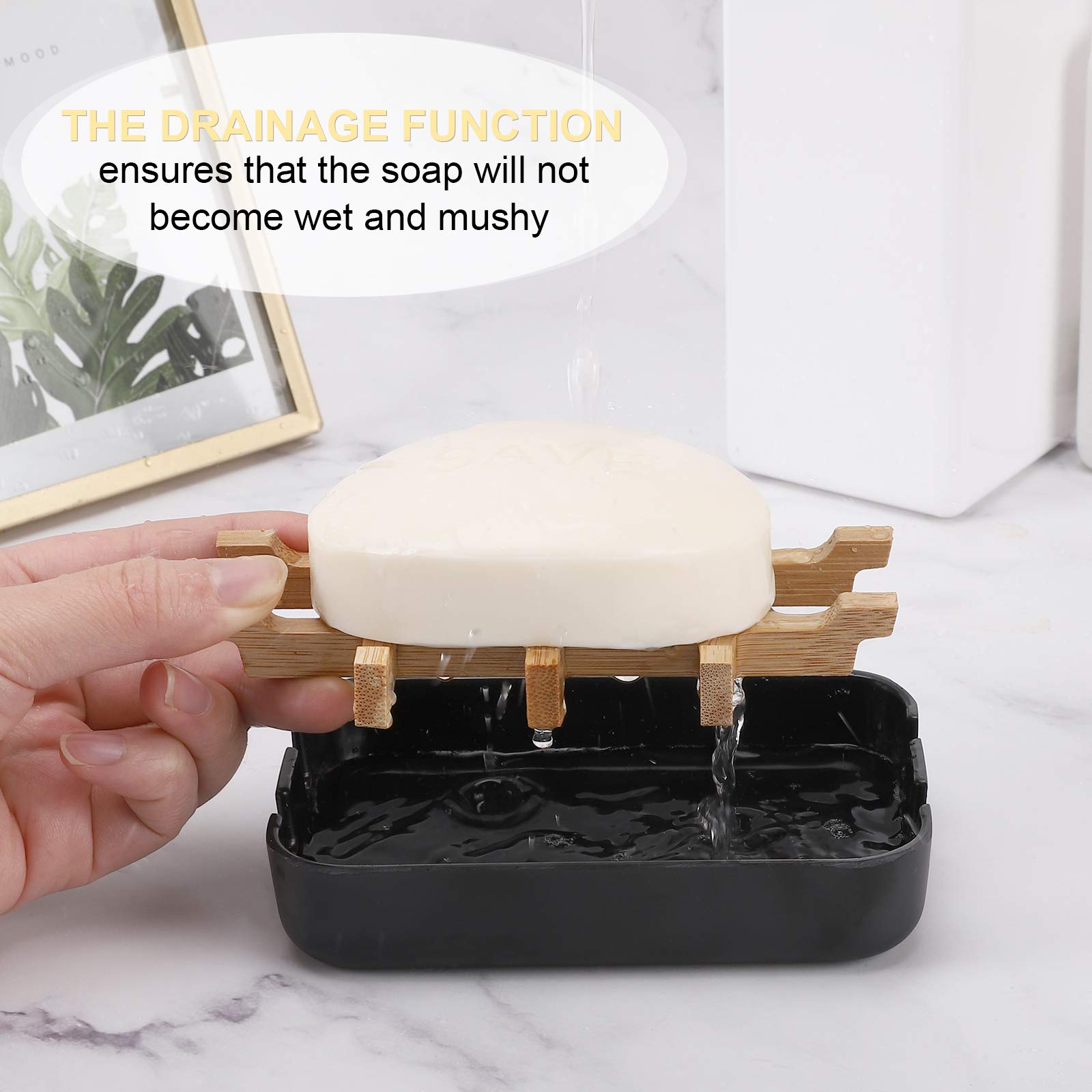 Fufengz Bamboo Wooden Soap Dishes For Bathroom Bar Soap Holder Shower Soap Holder Sink Deck Bathtub Shower Tray (Two Pieces Blac