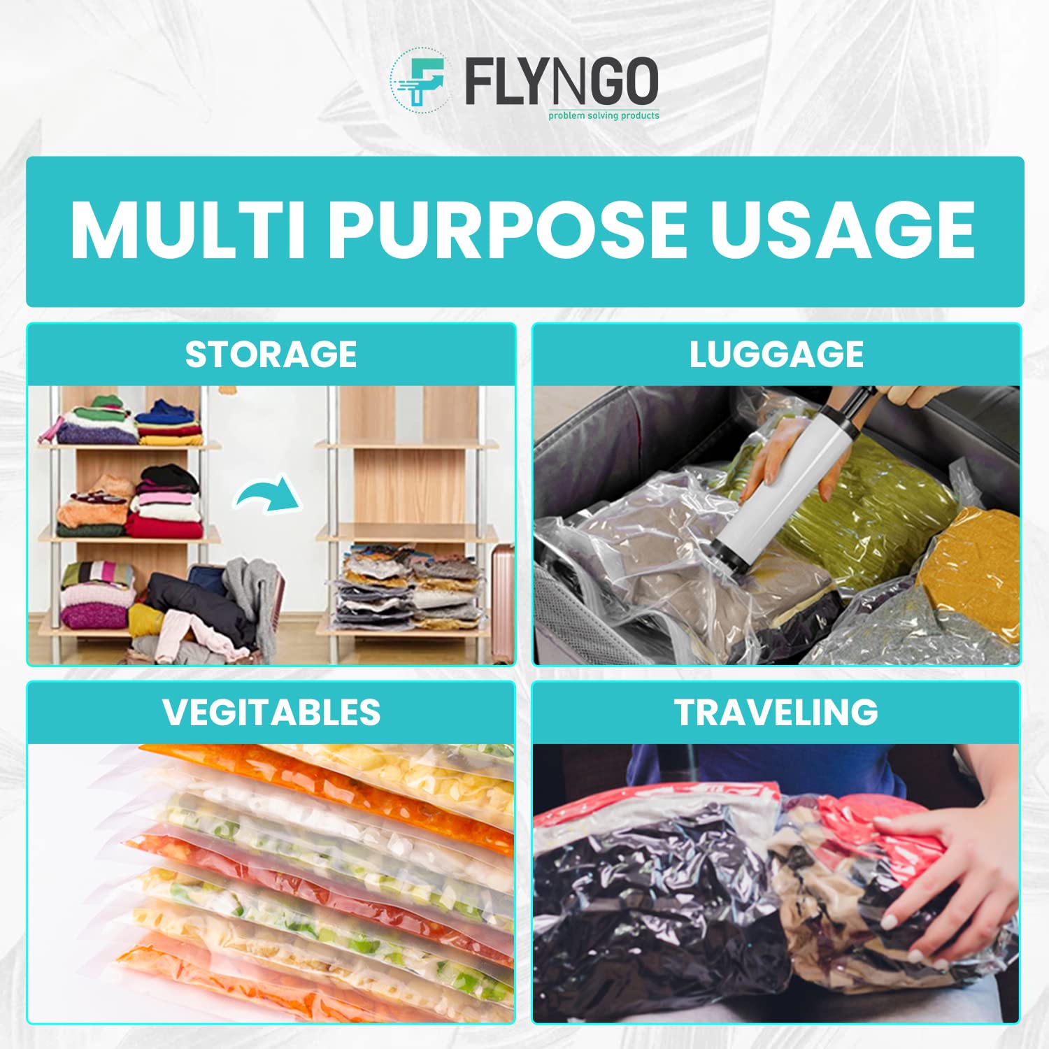 Flyngo Polypropylene Reusable Ziplock Vacuum Storage Space Saver Bags For Clothes With Travel Hand Pump-(Large-Pack Of 3(60Cmx80